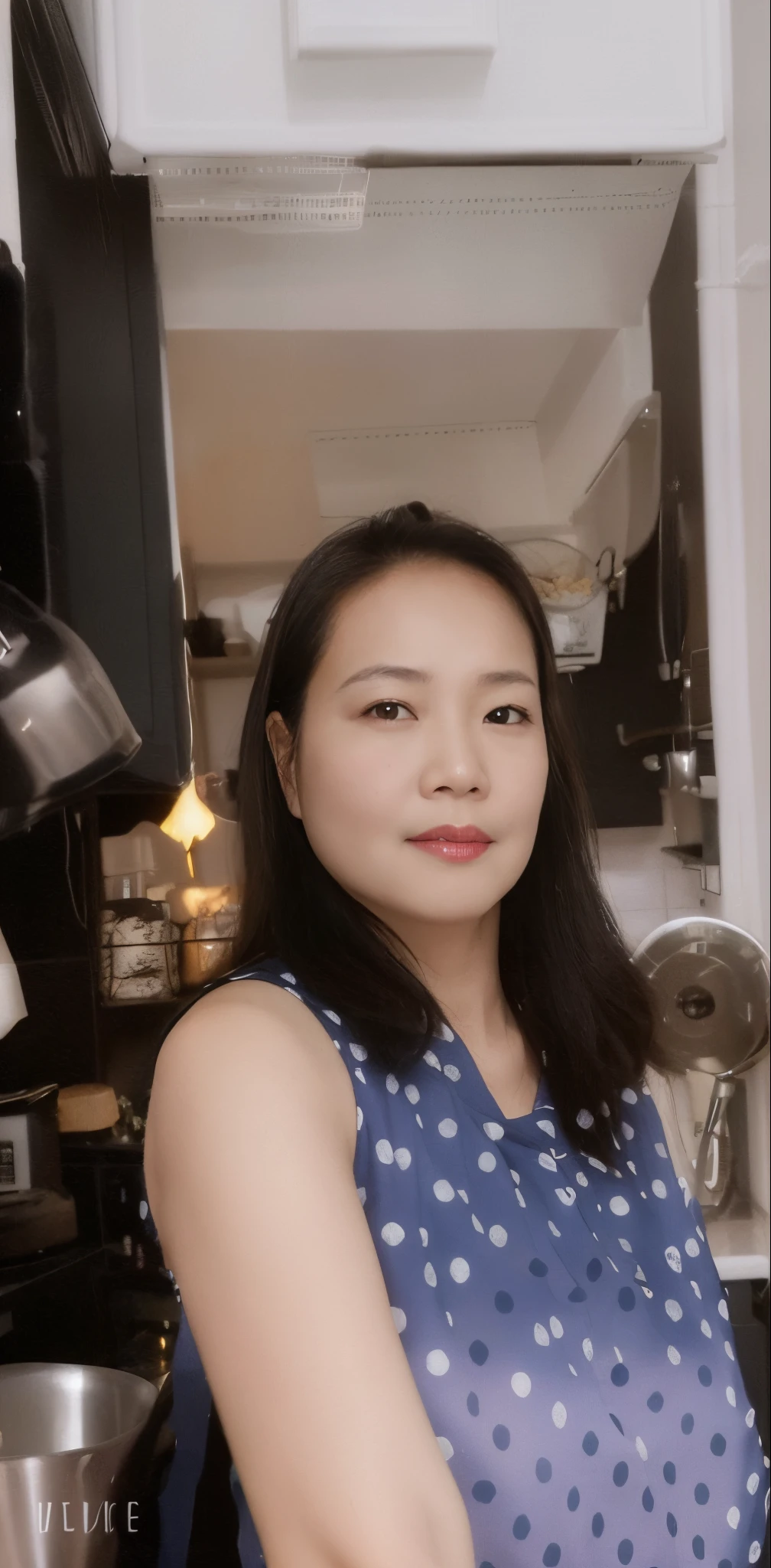 there is a woman taking a selfie in a kitchen, mai anh tran, profile image, 38 years old, dang my linh, late - 4 0 s aged, vietnamese woman, she is about 50 years old, she is about 6 0 years old, nivanh chanthara, in style of lam manh, 3 6 years old