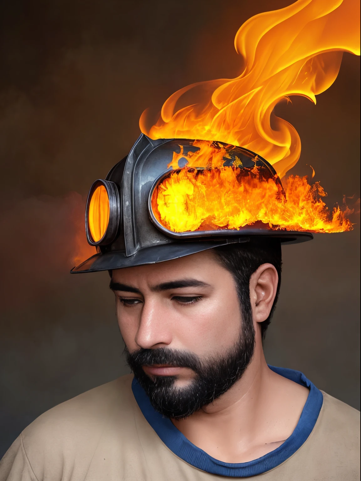 (burning buildings,heroic,firefighter,rescue,brave,smoke,flames,burning structures,dangerous situations,firefighter gear,fire hose,fire truck,extinguishing fire,firefighter helmet)(oil painting,highly detailed,realistic,canvas texture,vivid colors,masterpiece:1.2)(best quality,4k,extreme detail description,ultra-detailed,sharp focus,professional,physically-based rendering,highres)(realistic,photorealistic,photo-realistic:1.37)(portrait,action)(warm tones,warm color palette)(dramatic lighting,soft shadows,illuminating flames)