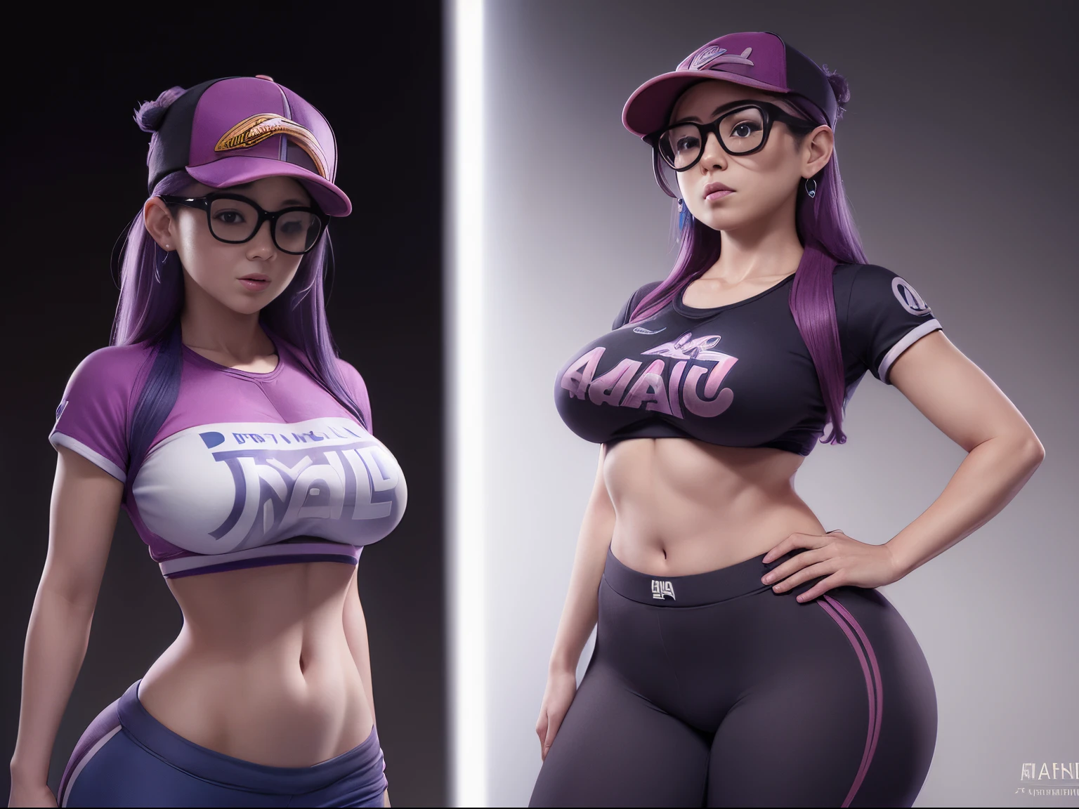 (((arale )))8k,(((from dr slump)))cabello morado(((usa su gorra con alas y lentes)))(((Amazing tits)))caliente, hermosa,((Hornie)),(((viste playera)))((tiene tetas perfectas)))8k, hiperrealista todo como un motor irreal trazado de rayos render ((estilo humano hiperealista)),(((Empty dark background))). hiperrealista todo como un motor irreal trazado de rayos render estilo humano realista ,(((Empty dark background)))., Suavemente iluminado, Intimo exquisito detalle, foco nítido, intrincadamente detallado, rewarded photography, small-catchlight, bajo contraste, alta nitidez, facial-symmetry, profundidad de campo, cinematic background, Renderizado del motor irreal, Imagen central, dream-like, Suavemente iluminado, intimo, imagen de cuerpo completo ,cuerpo completo,((tetona)),((piernas torneadas)) perfect ass ecchi, hdri