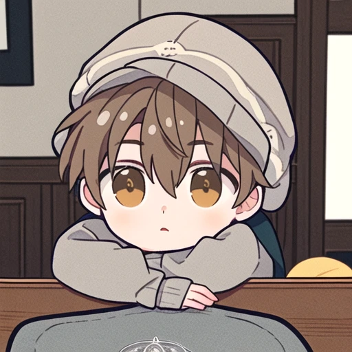 masterpiece,1boy,light brown hair,grey sweater,hat