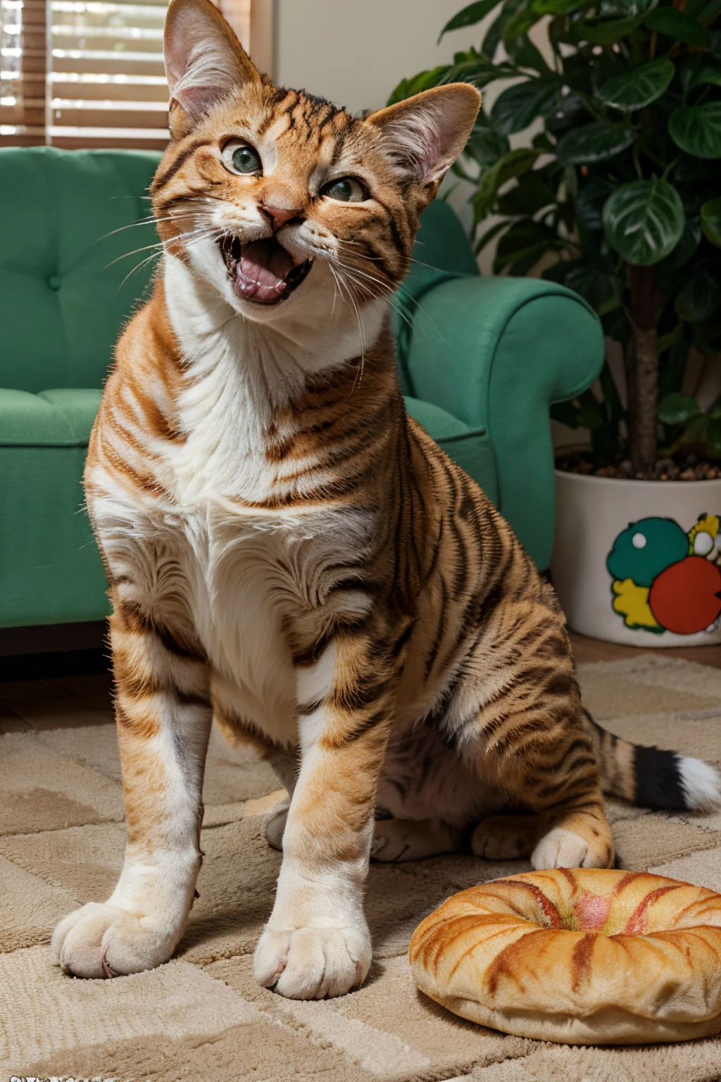 garfield,cat character,comic strip,vivid colors,realistic,funny expressions,curious eyes,lazy and chubby cat,comic book style,paw-print decoration,humor,hungry,orange fur,standing on hind legs,big appetite,sleeping on sofa,laughing out loud,table with lasagna,mischievous,lovable,lasagna lover,wide grin,playful antics,Jon Arbuckle's pet,backyard adventures,oddball,clumsy,paunchy,misadventures,comic strip panels,cartoonish,oddball adventures,napping,Monday hater,lasagna thief,comical,cheeky actions,entertaining,classic comic character,witty banter,fun-filled,comic book hero