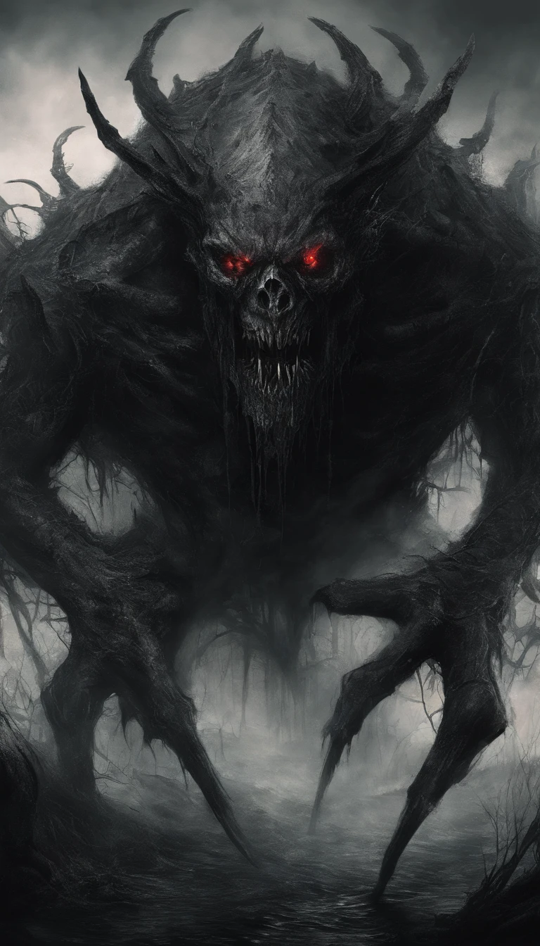Draw a strong, massive, demonic creature with a bloody face and a bloody head, genocide, Science fiction horror art, sci-fi horror artwork, inspired by Aleksi Briclot, Fangs of the slaughter, horror fantasy art, Alexis Bricklot(Alexis Bricklot), horror concept art, veneno, Fantasy and horror art, Detailed illustration of 4K horror, demonic creature, dark fantasy horror art