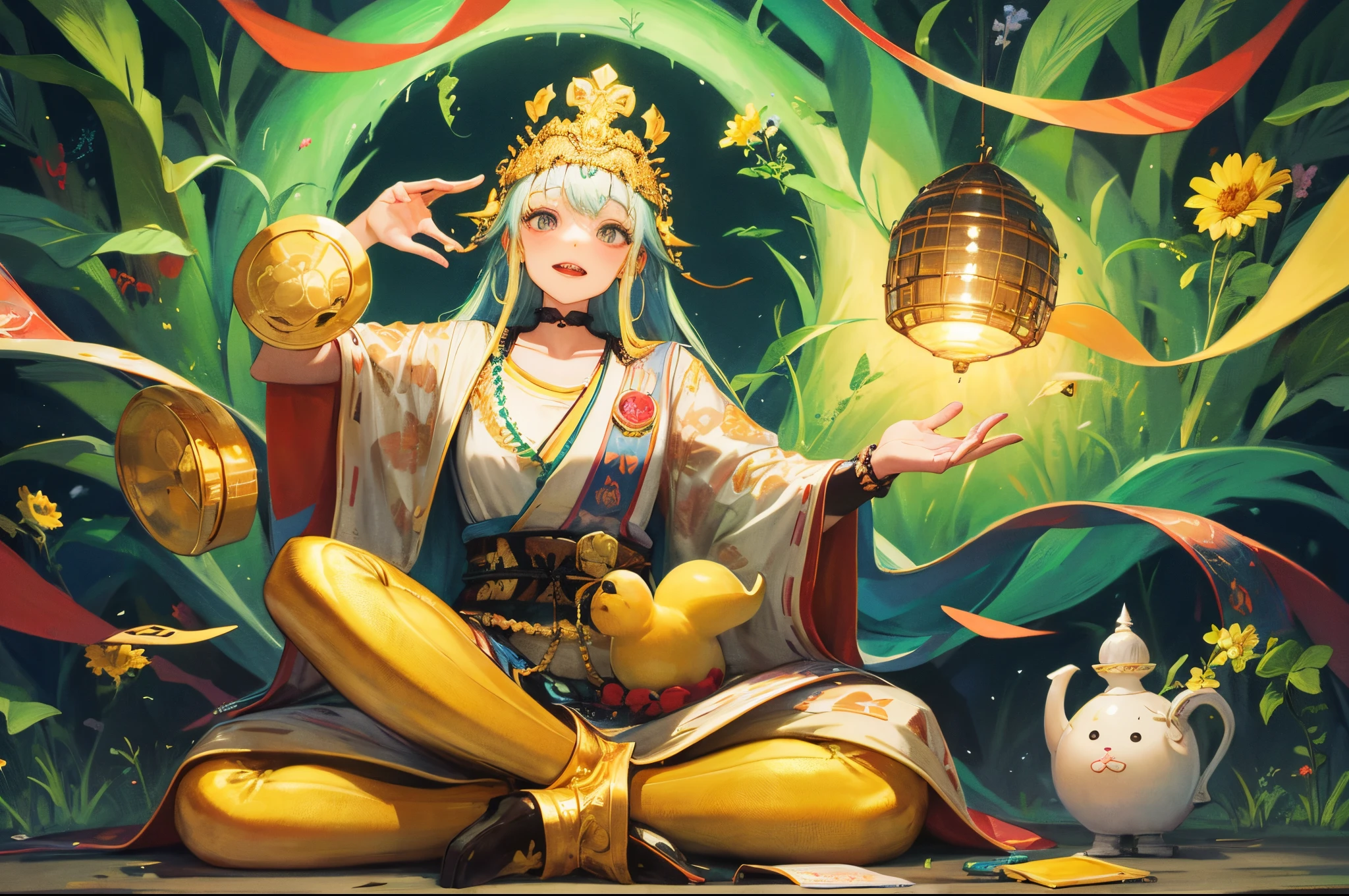 Cute healing and virtuous big Buddha illustration