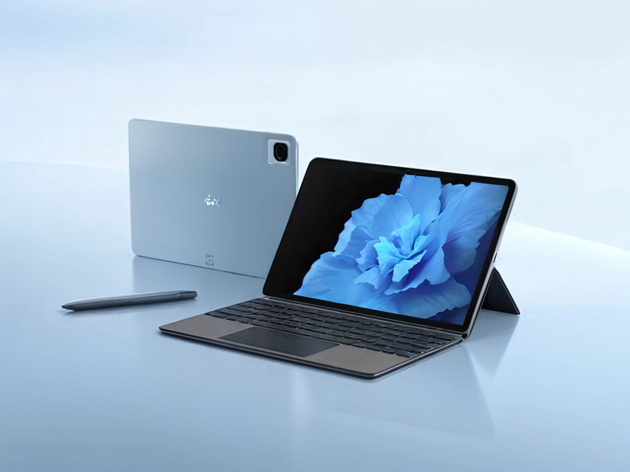 Close-up of laptop with pen on table，red products，Chinese red，Glass texture，Optical coating,The background is a C4D style geometric figure， 8K octave rendered photo, 4K product photos, angle view, hyperperspective perspective, Octagon 8k, 4k -4, 8k 4k, 8K 4K, computer render, highly detailed 8k photography, iPad Pro, right angled view