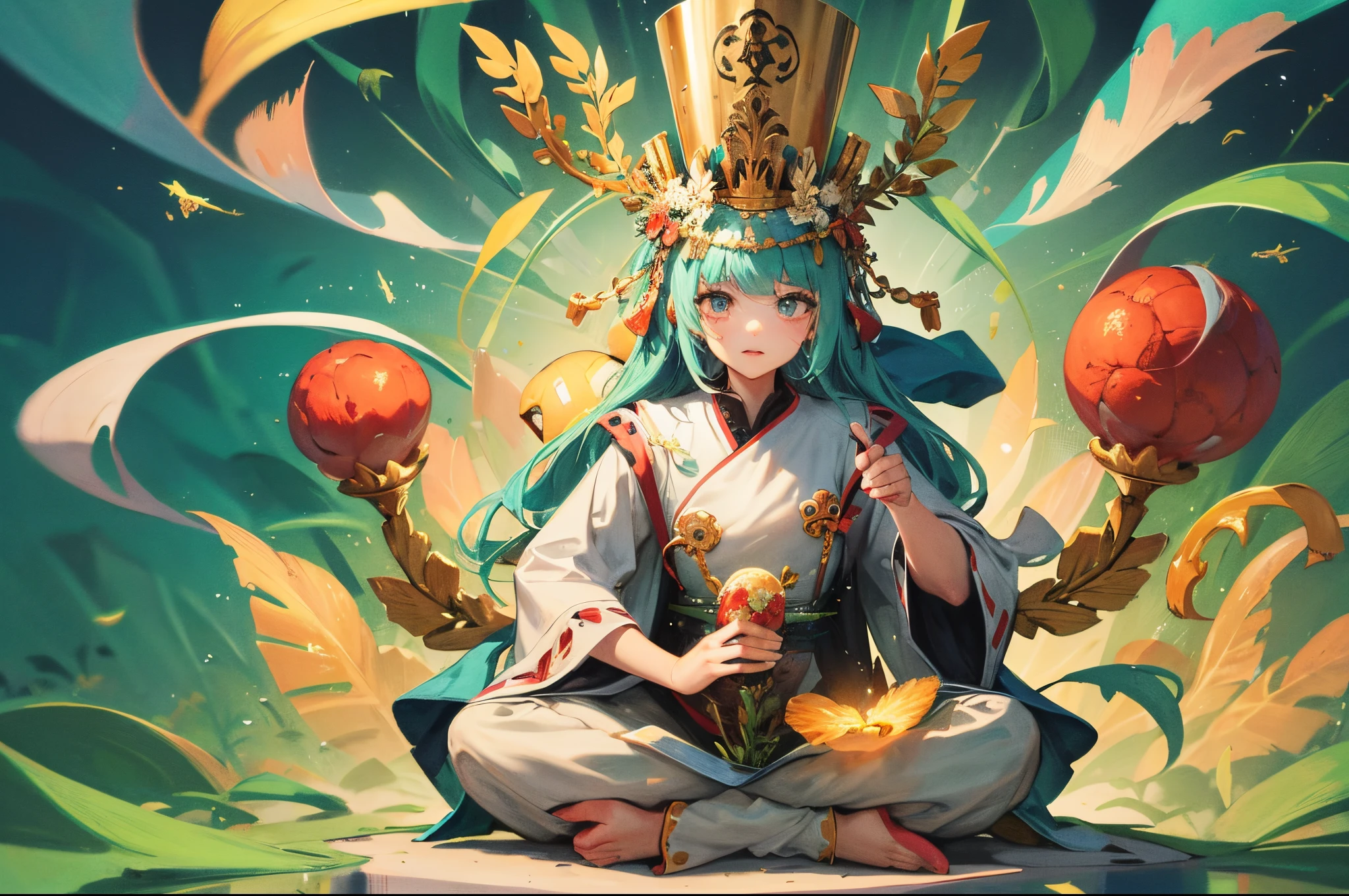 Cute healing and virtuous big Buddha illustration