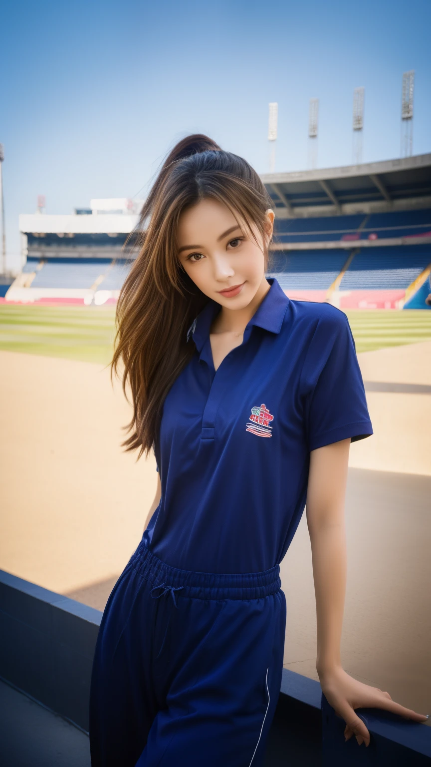(bestquality,10,10,highres,masterpiece:1.2),ultra-detail,(Realistic,photorealistic portrait,photo-realistic:1.37),1 Cute girl in the football field,oily shiny skin,bara,light smile,BDclothes,((blue shirt:1.3)),short sleeves,shirt, trousers.,(navy_long_Pants Track:1.1), ((Stadium Background:1.3)),dynamic angle,excited,face focus,Dynamic Poses,from behide,Ass Focus,masterpiece, bestquality, ultra realistic, hyper-detail, 8k resolution, RAW photo, crisp focus, ((Navy blue shirt:1.1)), short sleeves, Long Path, Perfect body, 2 mature women, 18yo, cinematic light,Blue sweatpants,Gymware,Correct anatomy,Complete body, Correct body, sharp face, Anatomically correct body, full entire body, Realistic gestures, long-haired, Realistic poses,Wear long shorts.................,Long leg span,Shapely,Sculpting Girl, Slender Figure, mannequin mannequins, Shapely, Beautiful body,Blue sweatpants, Two girls kissing