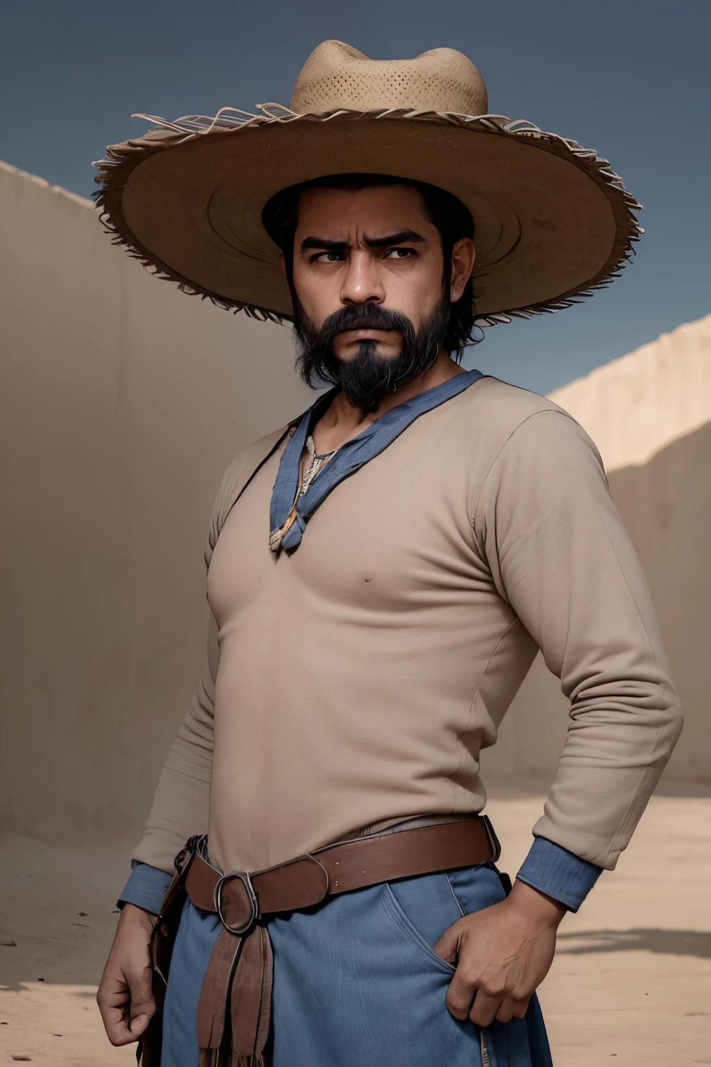 hombre revolucionario, atuendo tradicional mexicano, sombrero, fierce expression, Ojos decididos, Pose heroica, Dramatic lighting, ambiente polvoriento, Dynamic action, colores vibrantes, Bordado detallado, cuero desgastado, rustic aesthetic, historical context, intense atmosphere, Epic battle scenes, brave spirit, Iconic images, Authentic style of the Mexican revolution., iconic symbols, Passionate energy, strong ethnic identity, iconic visual elements, Powerful storytelling, Realistic depiction, Historical significance, attention to cultural details, homenaje a la herencia mexica mejor calidad, Ultra detallado, realista:1.37), HDR, pinceladas intensas, Paleta vibrante, ingeniosamente compuesto, magistralmente elaborado, High-resolution masterpiece.