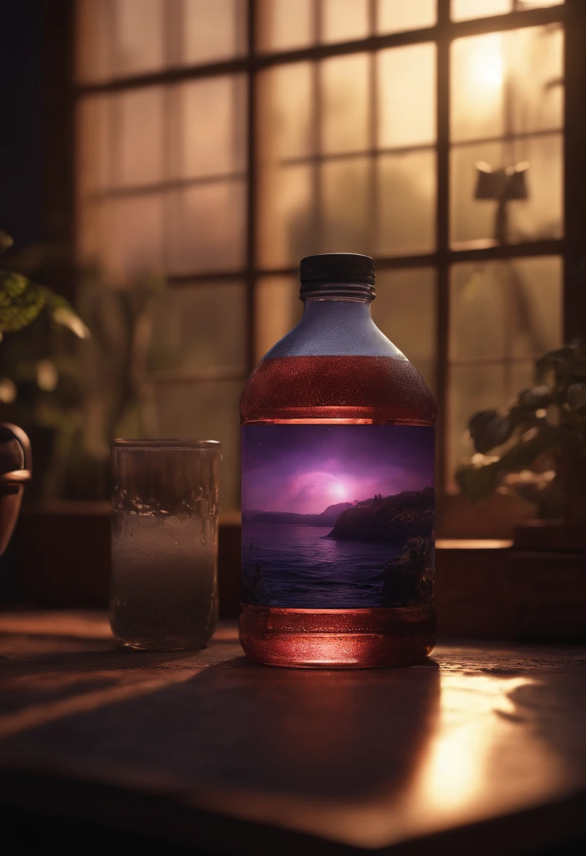 300ml bottle of probiotic drink,punky style, Ethereal, Cinematic, The light from the rear window is backlit, Creepy art station trends, ultra - detailed, Matte painting, photore, arnold renderer --test --creative --upbeta