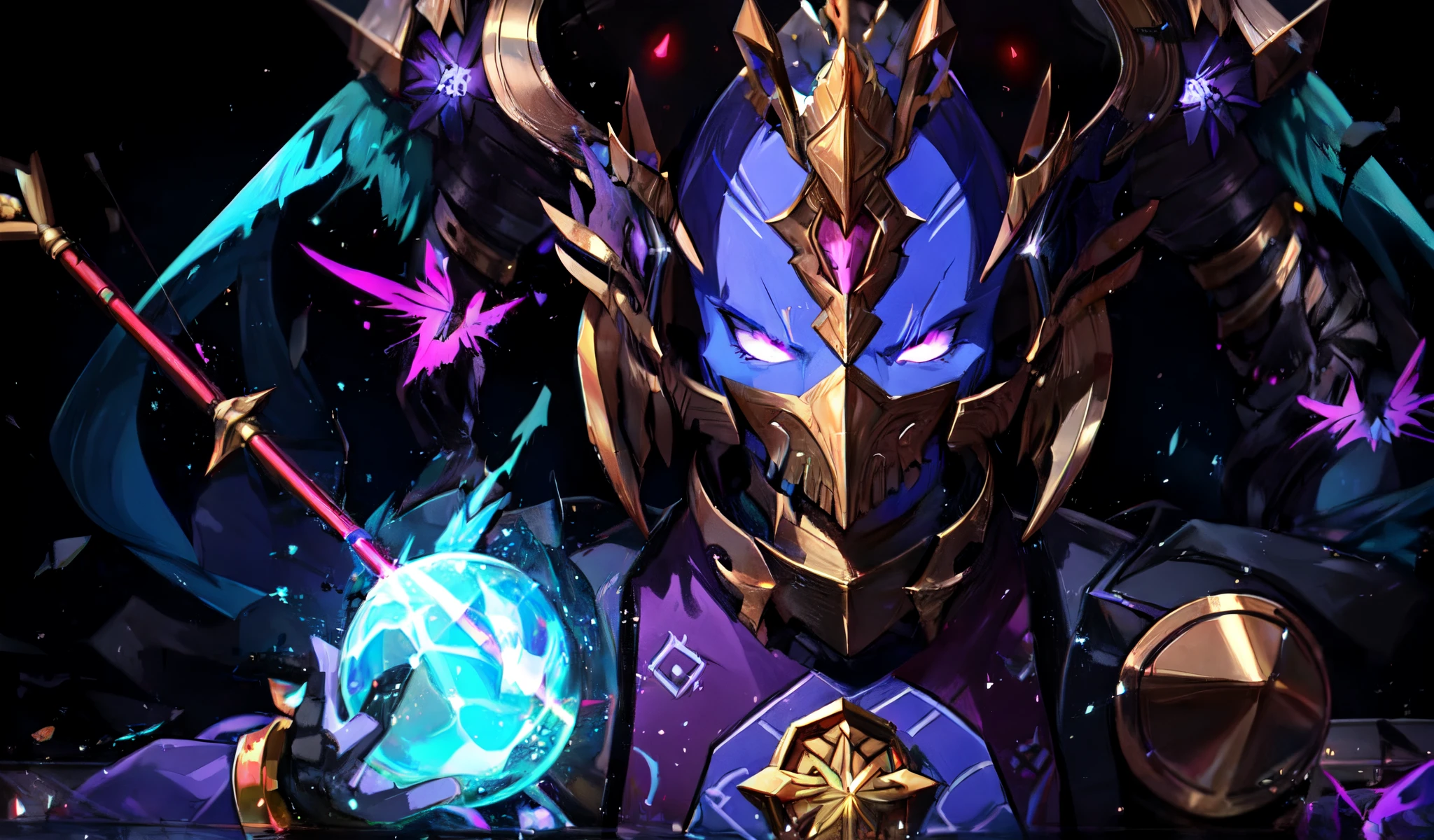 a man with corrupted scales, intense (closeup:1.4), face, eyes, upper body, ultra detailed, extremely detailed sketch, glowing eyes, official league of legends art, One of the ancient darkin, Varus was a deadly killer who loved to torment his foes, driving them almost to insanity before delivering the killing arrow. He was imprisoned at the end of the Great Darkin War, but escaped centuries later in the remade flesh of two Ionian hunters—they had unwittingly released him, cursed to bear the bow containing his bound essence. Varus now seeks out those who trapped him, in order to enact his brutal vengeance, but the mortal souls within still resist him every step of the way
