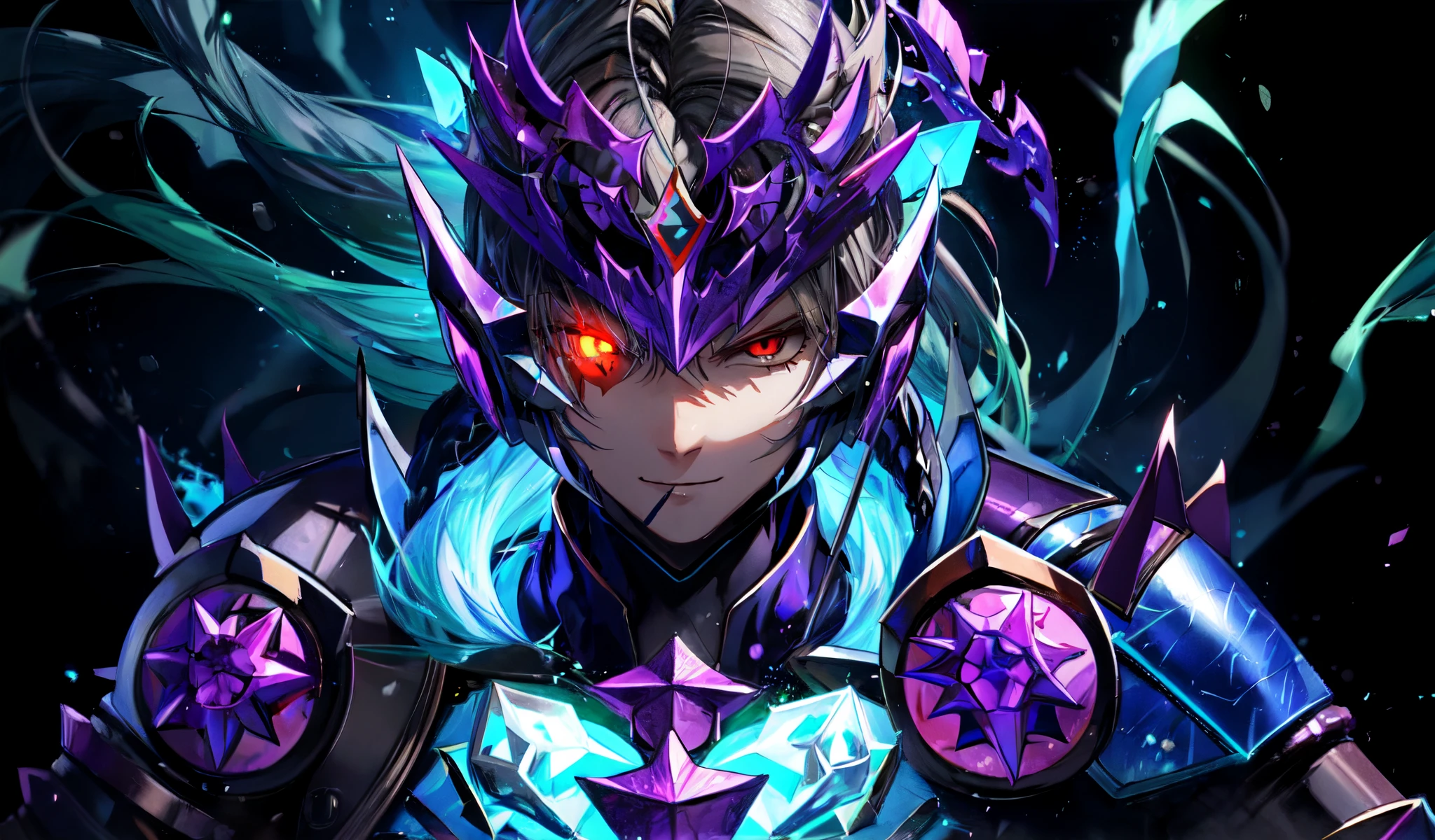 a man with corrupted scales, intense (closeup:1.4), face, eyes, upper body, ultra detailed, extremely detailed sketch, glowing eyes, official league of legends art, One of the ancient darkin, Varus was a deadly killer who loved to torment his foes, driving them almost to insanity before delivering the killing arrow. He was imprisoned at the end of the Great Darkin War, but escaped centuries later in the remade flesh of two Ionian hunters—they had unwittingly released him, cursed to bear the bow containing his bound essence. Varus now seeks out those who trapped him, in order to enact his brutal vengeance, but the mortal souls within still resist him every step of the way