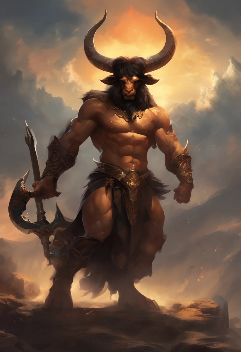 Struck by lightning(Black minotaur:1.5),One with an ax(Minotaur monster:1.8),Standing cow with an axe,Painful expression,(Raise your head to the sky and roar:1.8),funk,shudder,Gothic,baroque,(The arc was released from the female mage's hand),The current spreads around,Medieval landscape,Fantastical,4K,best qualtiy,primitive,((Ultra-detailed and high-precision details)),Power Hero & Magic 3,Fantastical,The background is the canyon plain,The scene is impressive