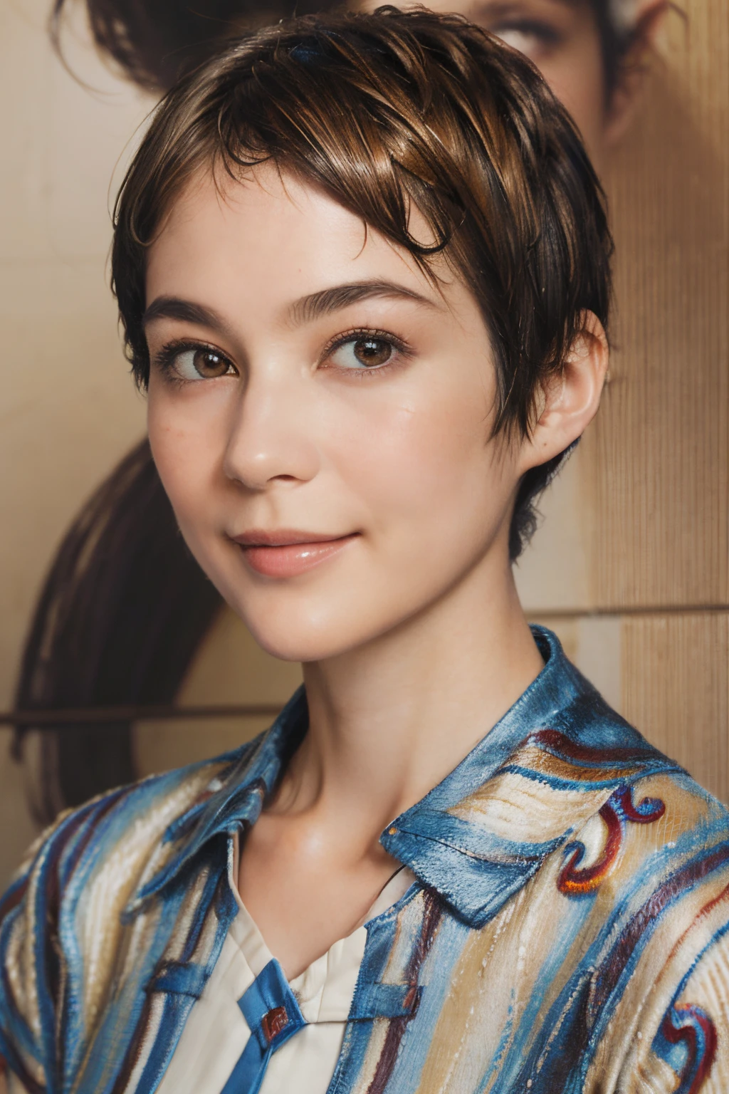 103
(a 20 yo woman,is standing), (A hyper-realistic), (high-level image quality), ((beautiful hairstyle 46)), ((short-hair:1.46)), (Gentle smile), (Keep your mouth shut), (trompe l'oeil), ((trickart:1.46))
