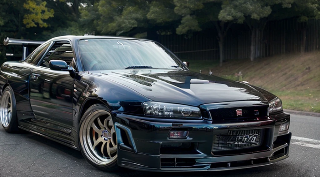 NISSAN SKYLINE、R34、GTR、(((top-quality, masterpiece))), (((ighly detailed)))