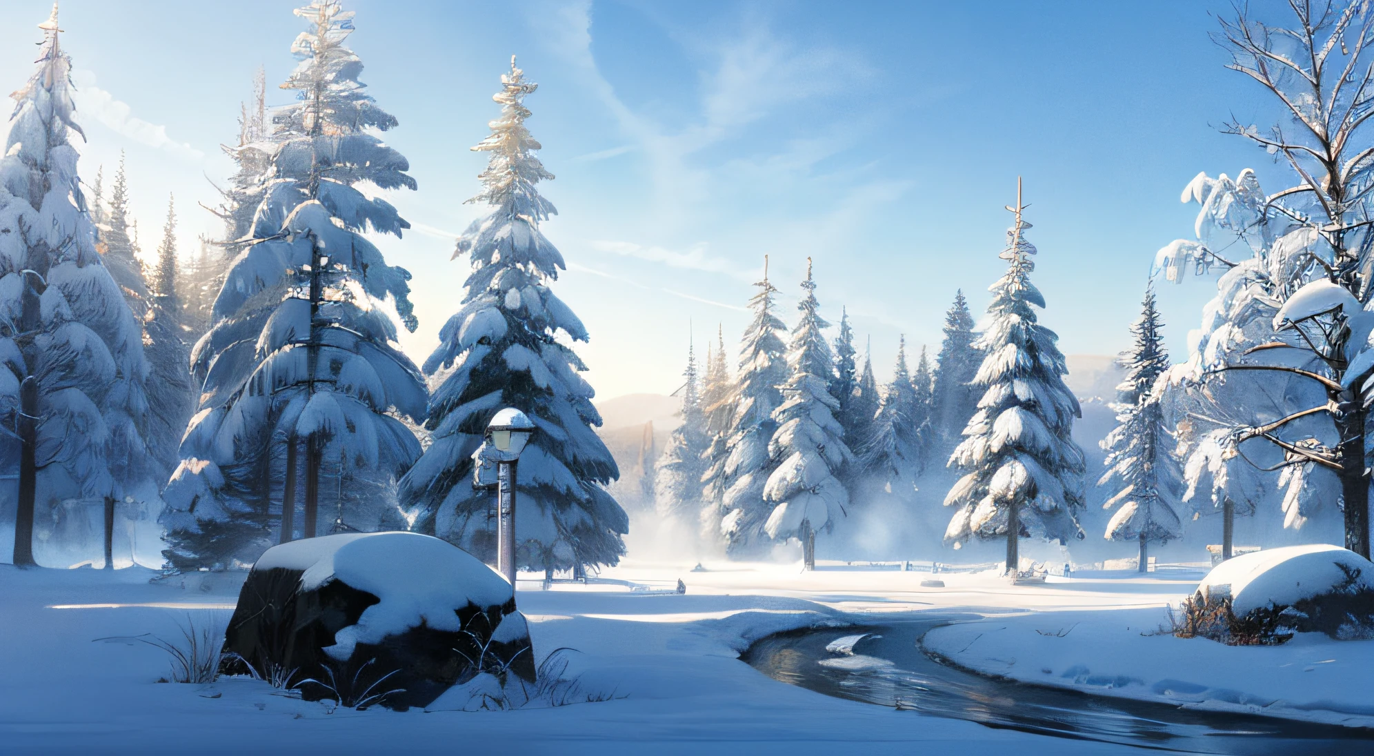 Nice 8KCG Wallpapers, very fine 8K CG wallpaper, watercolor (medium), Blue skies, wintery, snow rocks, Foggy Streets, Vacant lot, winter mountain, thick fog, Vacant lot, shady land