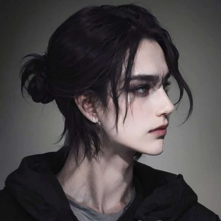 1man,eren yeager,brown hair,short ponytail,black jacket,green eyes,pale