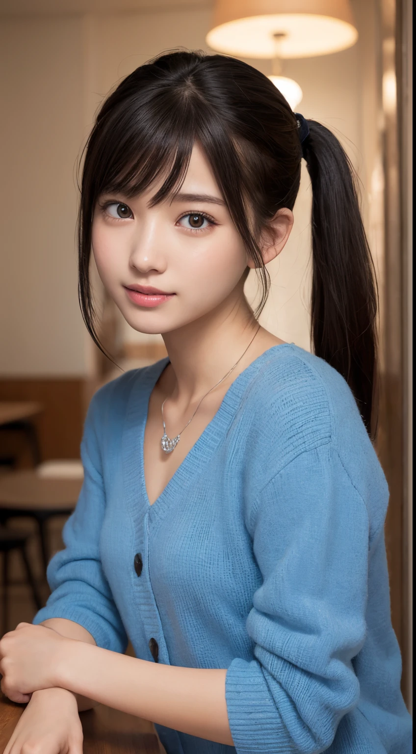 masutepiece, Best Quality, Illustration, Ultra-detailed, finely detail, hight resolution, 8K Wallpaper, , japanese student, Beautiful detailed eyes, Ponytail, sexy, natural color lip,Smile、20 years girl、Cute, full body shot