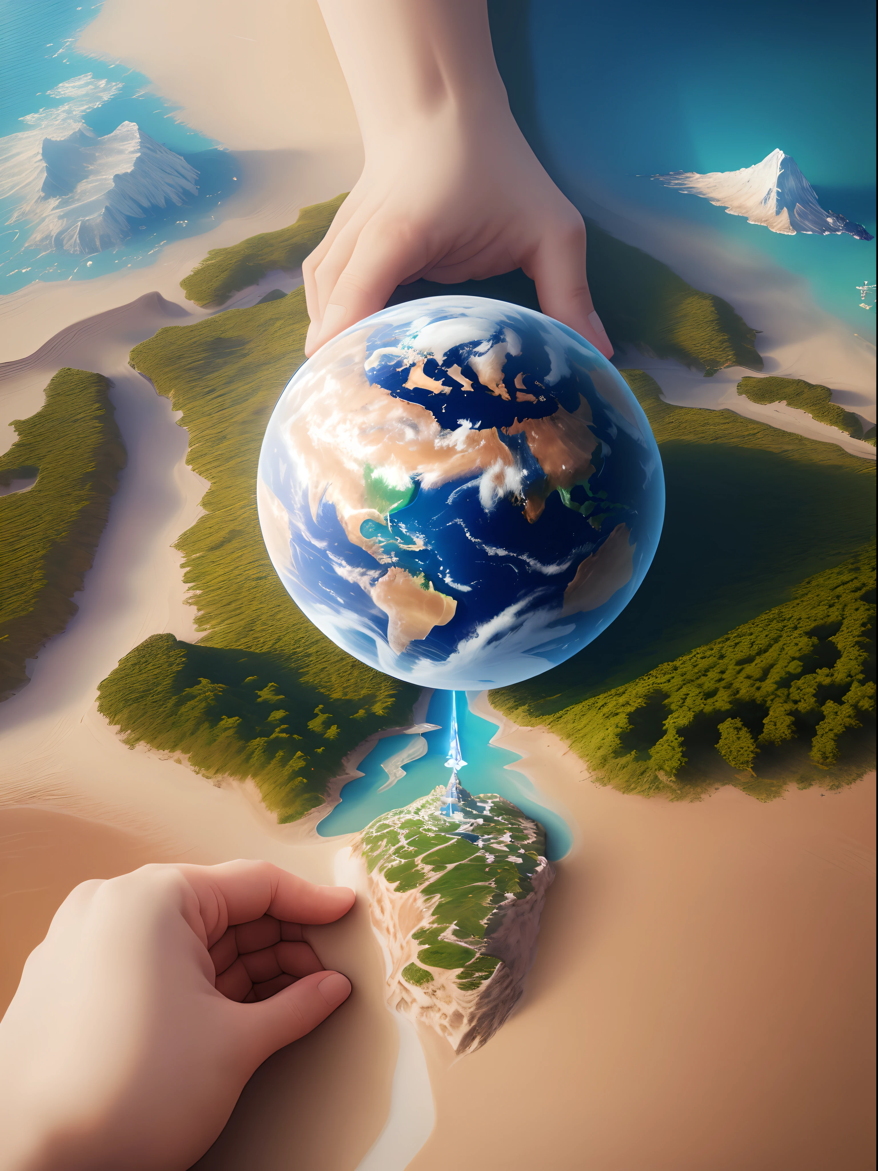 (best quality,4k,8k,highres,masterpiece:1.2),ultra-detailed,realistic,earth in hand,hand holding earth,crystal clear Earth,delicate fingers,central focus on Earth,vivid colors,studio lighting