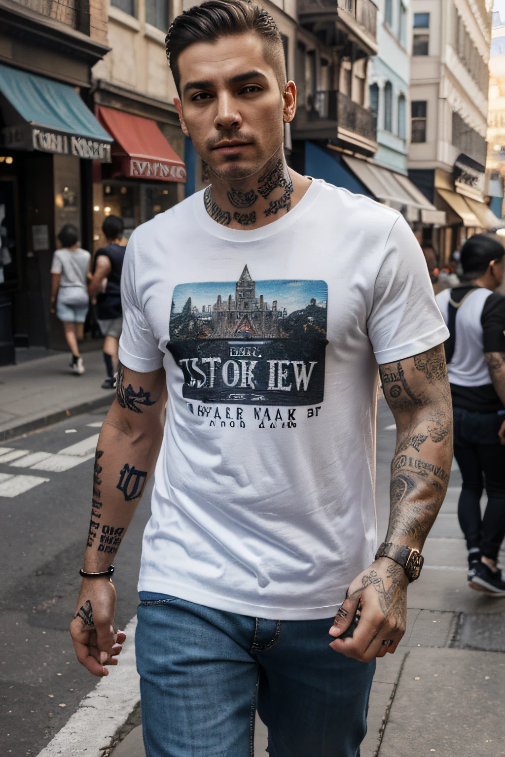 street tattoos for men,walk,Middle age,tee shirt