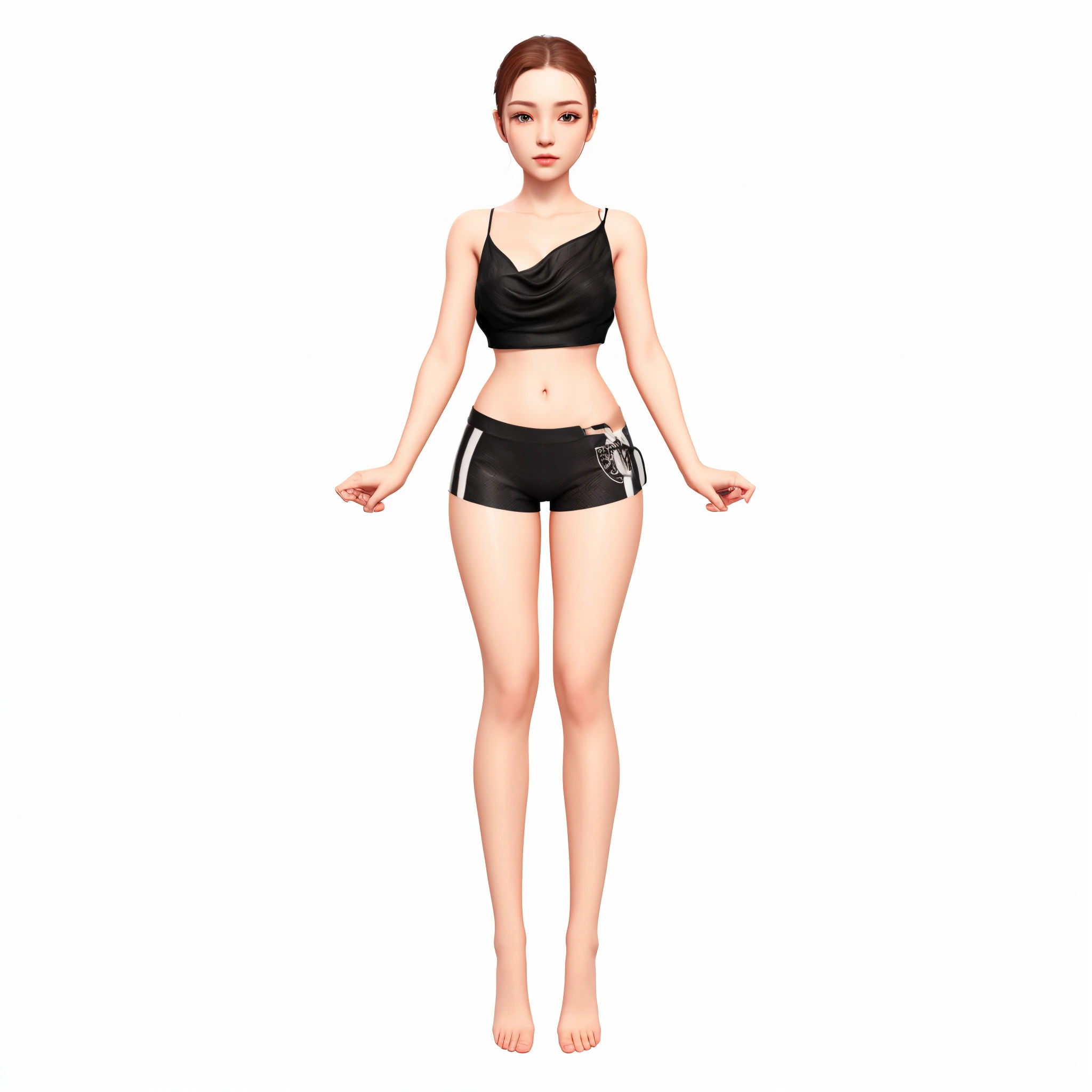 short hair girl,Bikini swimwear,Delicate facial features,Long legs
