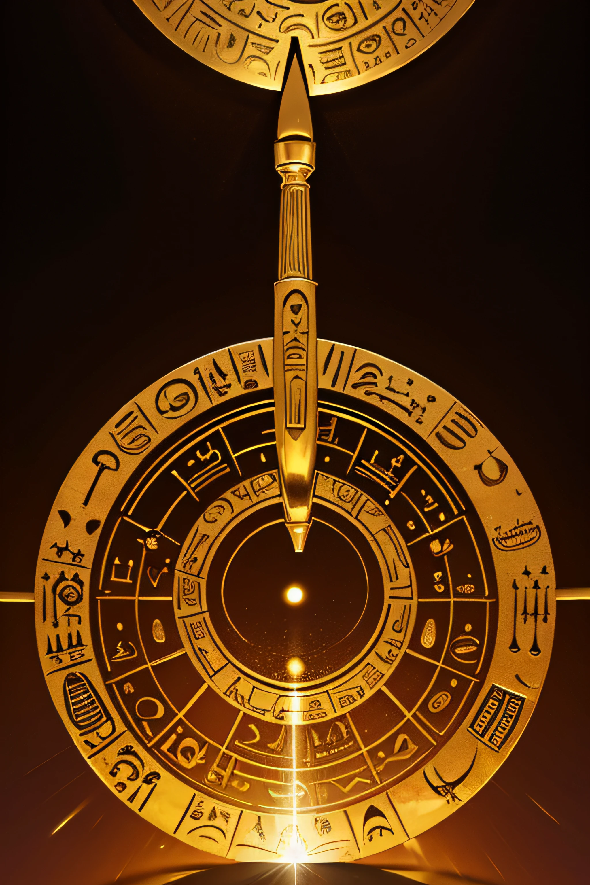Ancient golden wheel, with sun in the center, Egypt, comic, facing straight.