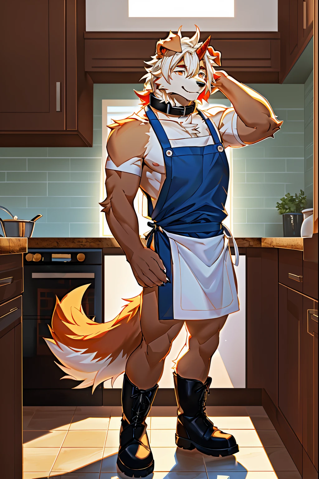 two beautiful furrys. males, in the kitchen cooking, shirtless, with ectomorph body,both naked with  huge cock out, making love and masturbating each other