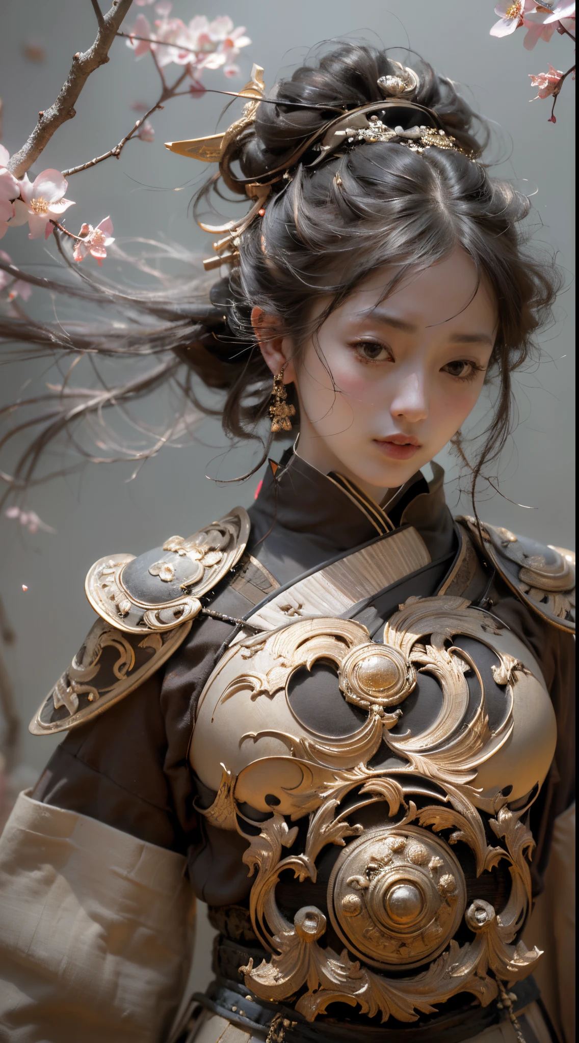 A brave and noble panda Girl samurai warrior, wearing highly detailed white samurai armor, wearing a sashimono war flag on his back, sengoku period, highly detailed background, cherry blossoms blowing in the wind, perfect masterpiece, high quality, high resolution, Full body photo of Chinese girl,huge-breast:1.7{Slim body:1.3}{intricately details、depth of fields、Sexy adult woman、with short black hair,Sexy body, Raised sexy,Photorealistic rendering,Black ,pink areolae, lace,