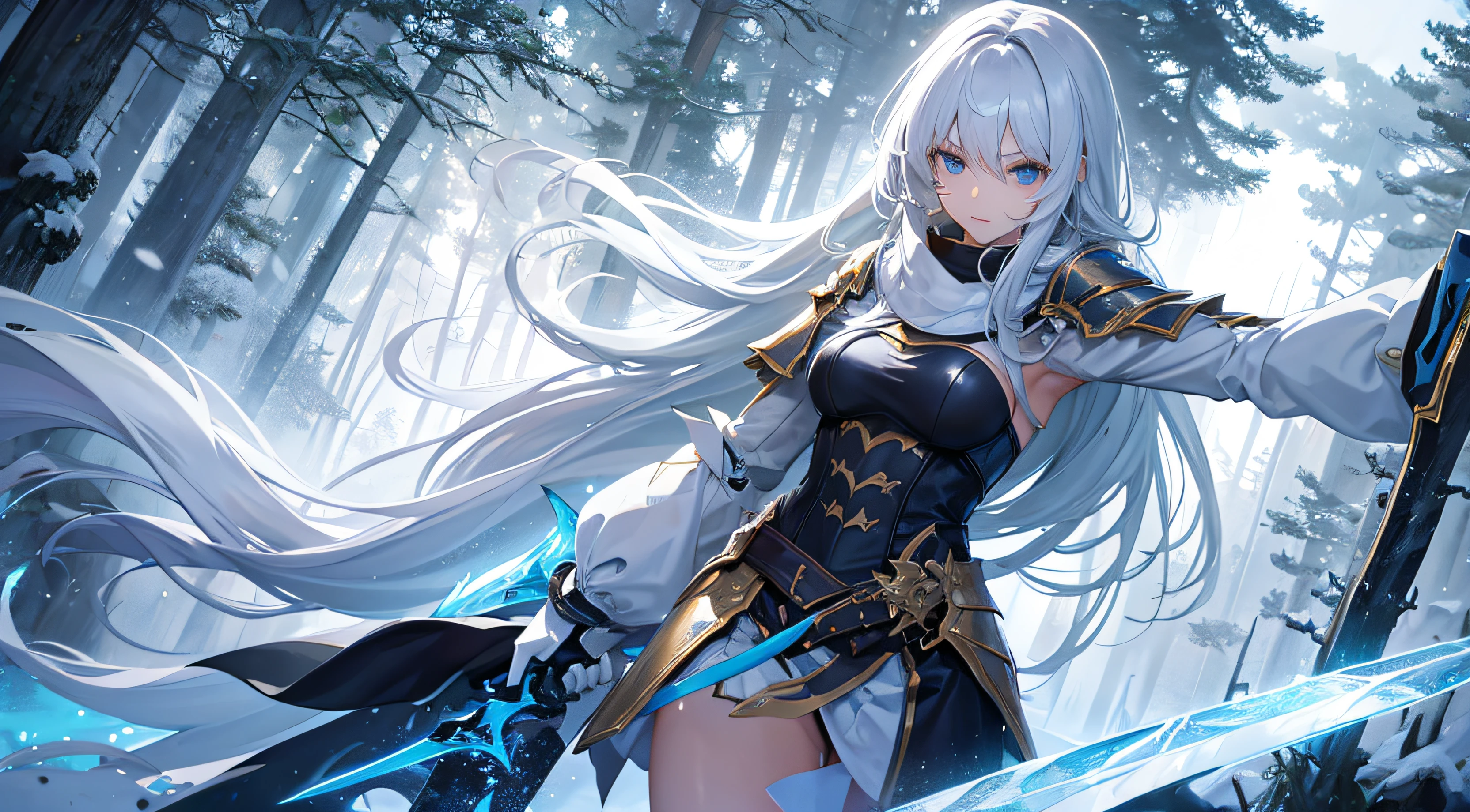 "Create an ultra-high resolution digital illustration in the style of a masterful watercolor painting, depicting a powerful and beautiful heroine in the midst of an epic battle. The illustration should seamlessly blend the soft, emotive quality of watercolors with hyper-realistic details of the character, her weapons, and the surrounding battlefield.
Central Element:
The Heroine: A strong, determined female warrior in dynamic battle pose.
Heroine Details:
Face:
Striking, perfectly proportioned features with intense, focused eyes.
Expression of determination and courage, with a hint of compassion.
Subtle battle grime or a small cut to show she's in the midst of conflict.
Hair:
Flowing dramatically, defying gravity in a way that suggests motion and wind.
Individual strands rendered with precision, capturing the play of light.
Body:
Athletic, powerful physique showcasing strength and agility.
Pose that conveys both action and grace, mid-movement in a battle stance.
Armor/Outfit:
A unique blend of practical protection and aesthetic beauty.
Intricate details like engravings, magical runes, or technological enhancements.
Materials ranging from polished metal to supple leather, each with distinct textures.
Weapon:
A signature weapon that complements the heroine's style (e.g., a sword, bow, or magical staff).
Crafted with incredible detail, showing wear from battle but also an otherworldly quality.
Artistic Style and Techniques:
Watercolor Mastery:
Utilize a range of techniques including wet-on-wet for atmospheric effects, dry brush for texture, and glazing for depth.
Create a juxtaposition of fluid, organic watercolor effects with precise, detailed rendering of the heroine and key elements.
Employ salt and alcohol techniques to create unique textures for magical effects or environmental elements.
Color Palette:
Vibrant, bold colors for the heroine and her weapon to make her stand out.
Softer, more muted tones for the background to create contrast.
Strategic use of compleme