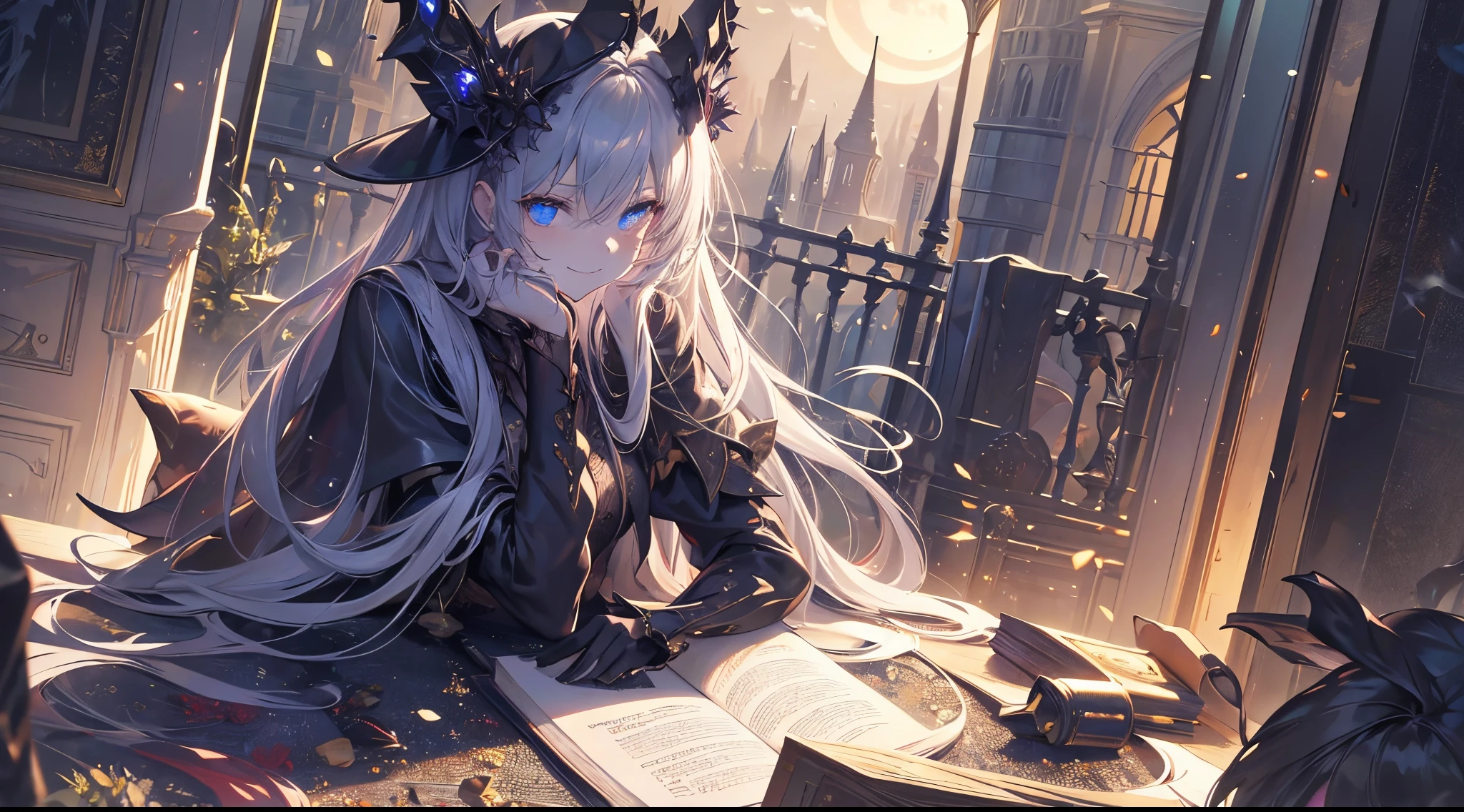 (best quality,highres),horror,fantasy,witch,spooky,ominous,dark wind,Hell scenes,gloomy atmosphere,creepy shadows,demonic creatures,mysterious rituals,magic spells,eerie mist,ancient book,candlelit,cracked black stones,ominous moon,haunting echoes,sinister laughter,enchanted forest,mischievous grin,crystalline eyes,decaying ruins,forbidden knowledge,cursed artifacts,dark aura,magic potions,darkness overwhelming,whispering shadows,evoking fear,unearthly whispers,hauntingly beautiful,otherworldly presence.