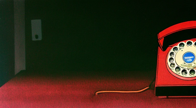 muted dark tones, Аниме 1990-х годов, Anime from the 1980s, close-up of an emergency red telephone in the Kremlin