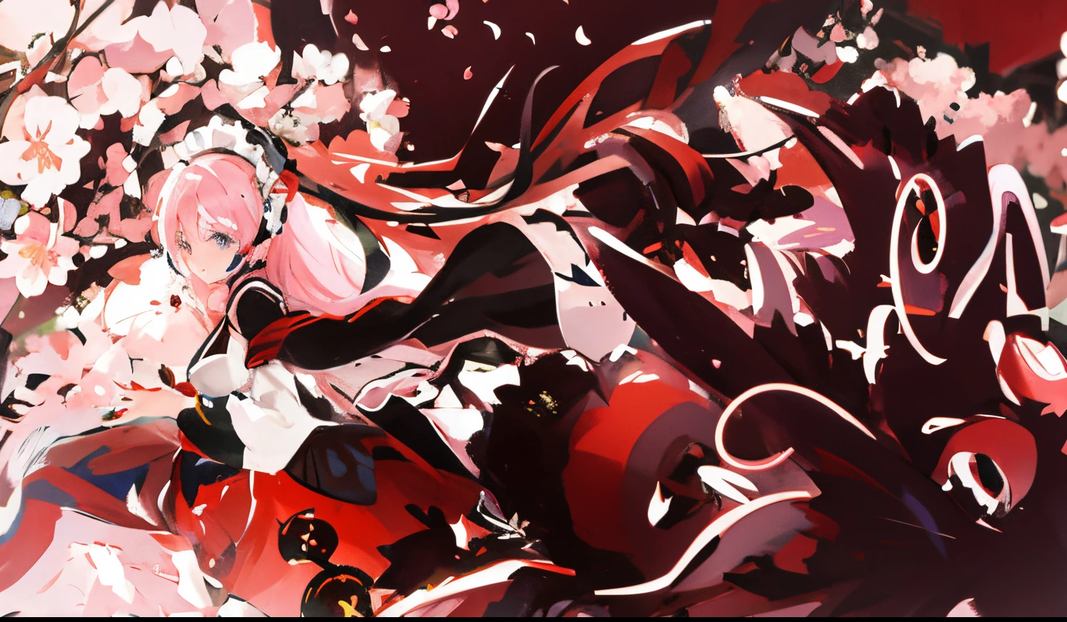 Anime girl in maid costume in cherry blossom field，anime 4k konachan wallpaper, From《Azur route》videogame, 《Azur route》role, azur lane style, onmyoji detailed art, Anime art wallpaper