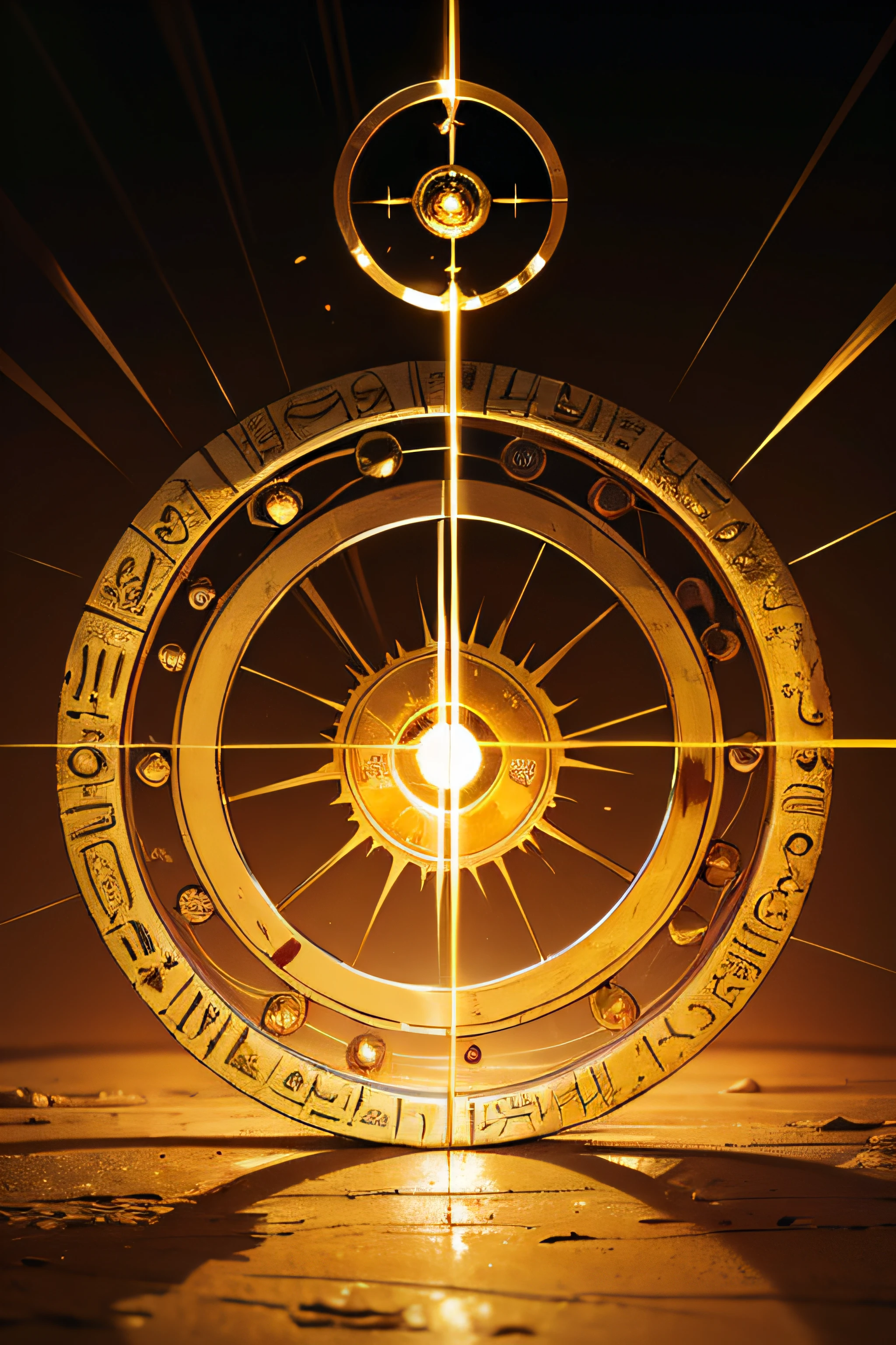 ancient gold wheel, with the sun in the center, Egypt, comic, Facing each other.