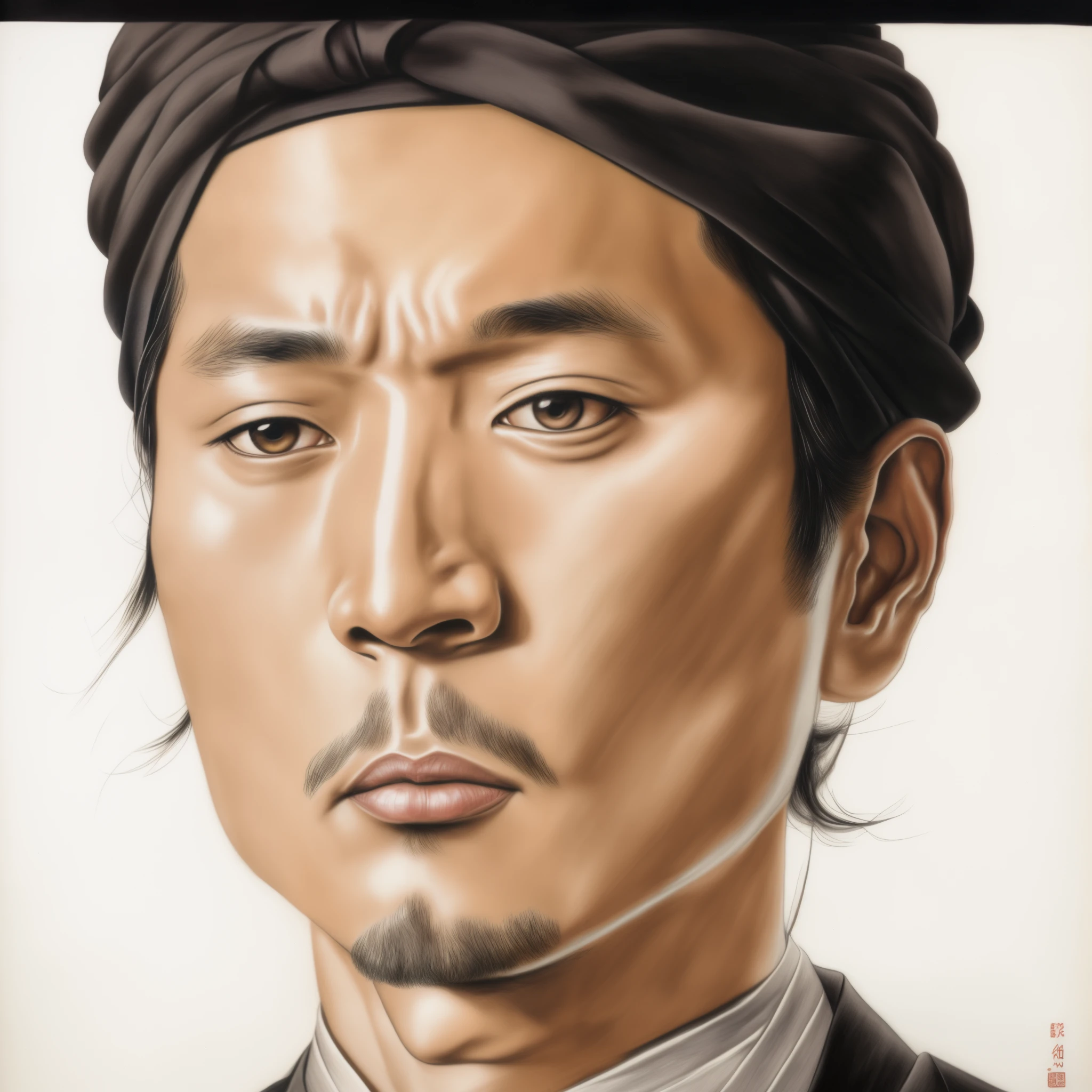 A picture of a man wearing a turban and a black tie, takehiko inoue, inspired by Xie Huan, a portrait of a hyperdetailed, inspired by Kanō Naizen, korean artist, very detailed portrait, very detailed portrait, very detailed portrait, inspired by Hu Zao, by Kim Hwan-gi, by Kanō Naizen, portrait of ultra realistic