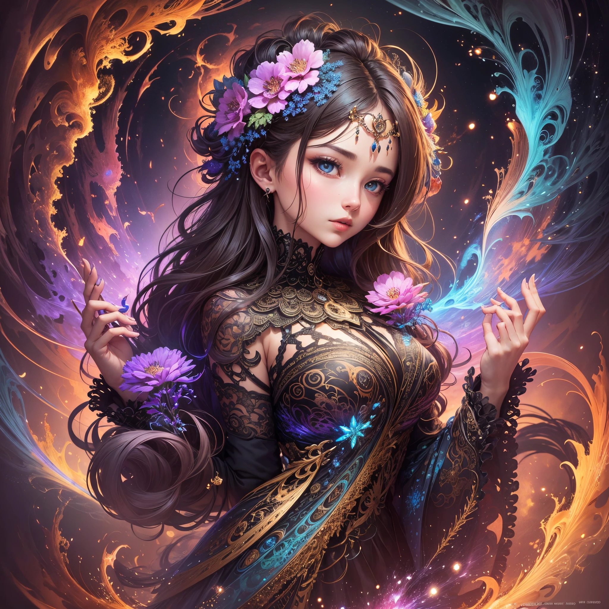 Here is a description that combines all of the mentioned elements:
In this masterpiece of official art, a stunningly beautiful and aesthetic girl captivates the viewer's attention. Every intricate detail of her form is meticulously crafted, showcasing the top quality and best quality of the artwork. The extreme level of detail immerses the viewer in a world where each stroke of the artist's brush is vividly visible. The mesmerizing fractal art adds another layer of complexity and depth to the piece, with vibrant colors intertwining in a breathtaking display. From the highest detailed features of the girl to the mesmerizing patterns of the fractal art, this artwork is truly a colorful and captivating sight to behold. --auto --s2