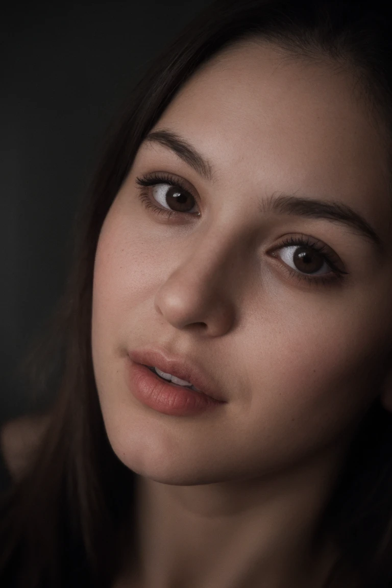 (close-up, editorial photograph of a 21 year old woman), (highly detailed face:1.4) (smile:0.7) (background inside dark, moody, private study:1.3) POV, by lee jeffries, nikon d850, film stock photograph ,4 kodak portra 400 ,camera f1.6 lens ,rich colors ,hyper realistic ,lifelike texture, dramatic lighting , cinestill 800,
