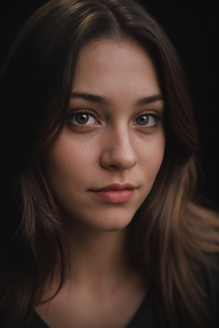 (close-up, editorial photograph of a 21 year old woman), (highly detailed face:1.4) (smile:0.7) (background inside dark, moody, private study:1.3) POV, by lee jeffries, nikon d850, film stock photograph ,4 kodak portra 400 ,camera f1.6 lens ,rich colors ,hyper realistic ,lifelike texture, dramatic lighting , cinestill 800,
