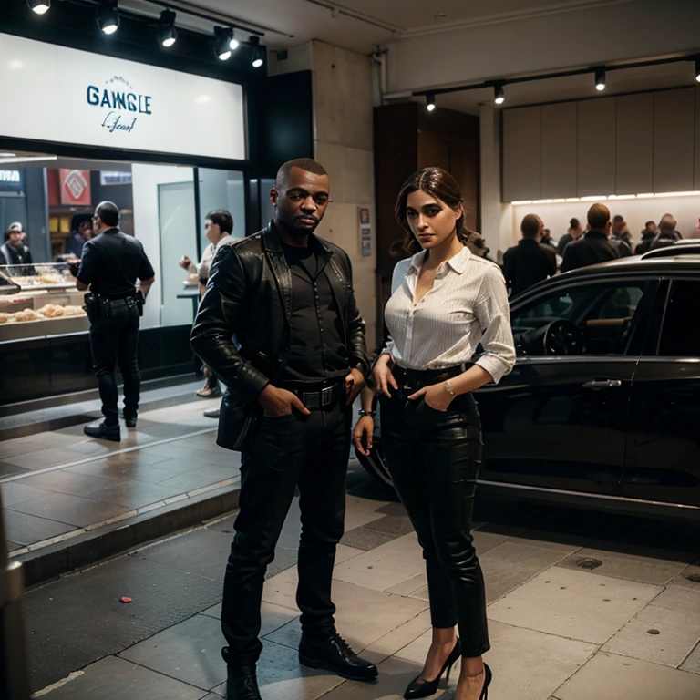 Dans la ville française de Paris, Images de jeux dans GTA dans le style d'une voiture française avec boulangerie en police style jeux vidéo GTA avec un peu d'action