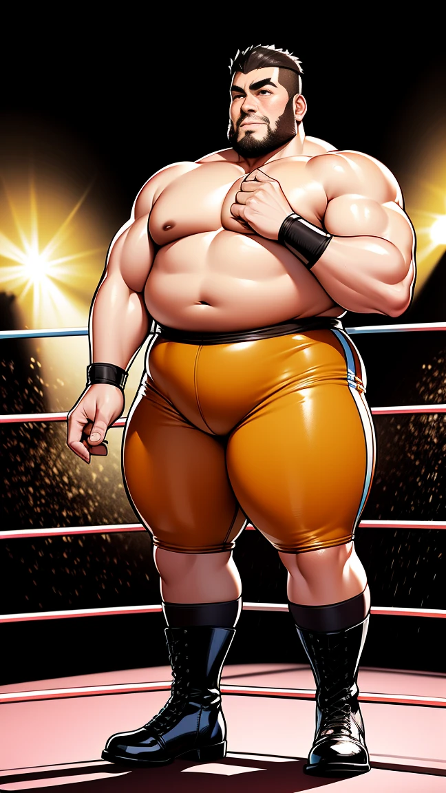 the only person，male people，Muscle wrestler，musculous，Stout wrestler，Asian people，jpn，Uncles，60-year-old middle-aged man，Short hair details，Short hair details，Wrestling boots，Full body like，Panorama characters，WWE ring，WWE American professional wrestling，spotlight lights，cellshading，visions，pantiess，fatness，age 55，,Middle age，tattoo is，Fingerless gloves，Wheat-colored skin，oilly skin，Dark skin，Show off your chest muscles，Sumo wrestler，body builder，Wide sideburns，Pronounced abs，ssmile，beard is gray，White hair，（Full body like：3），Hands are very thin，Delicate faces