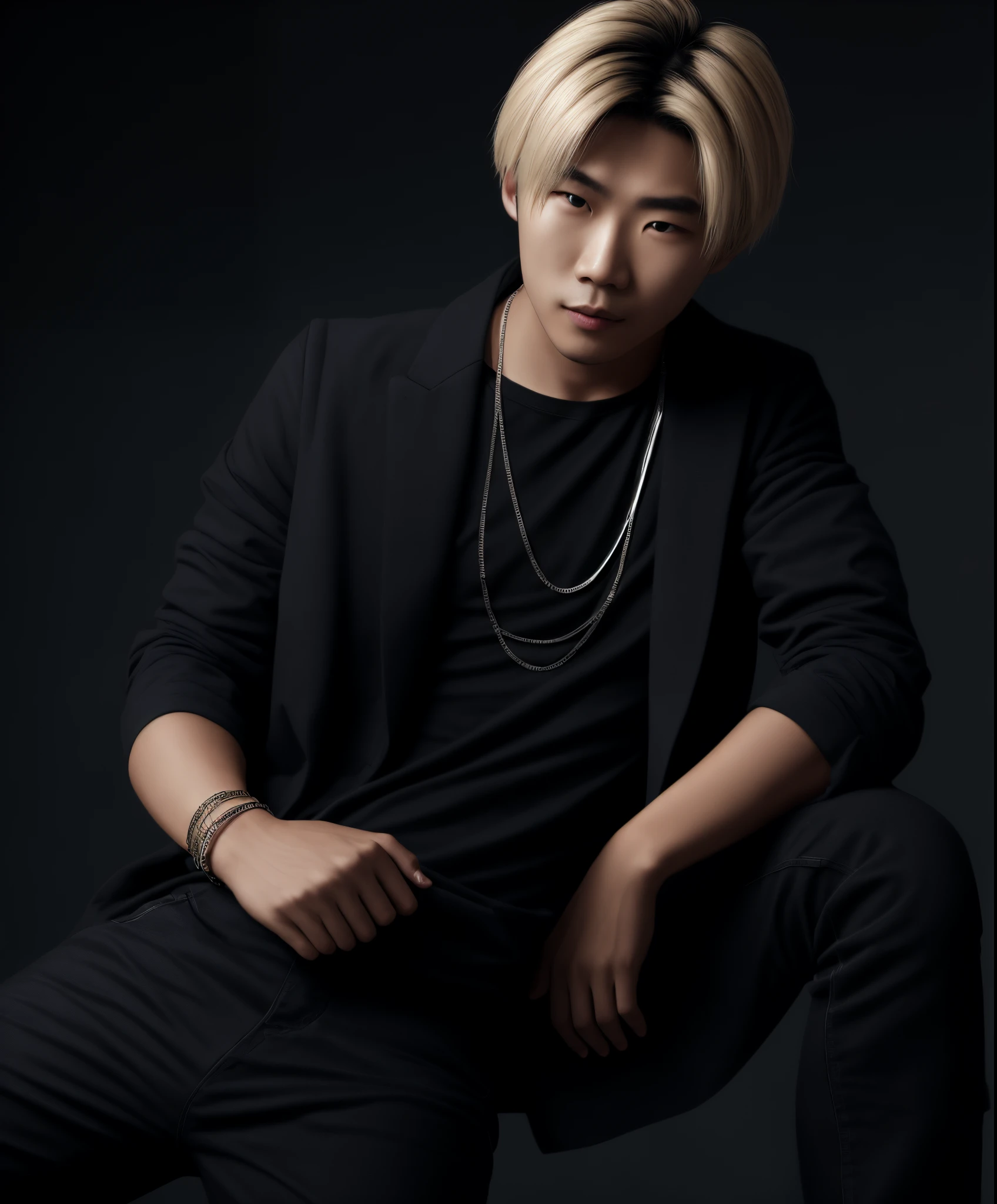 Hot Asian guy with blond hair and silver jewelry