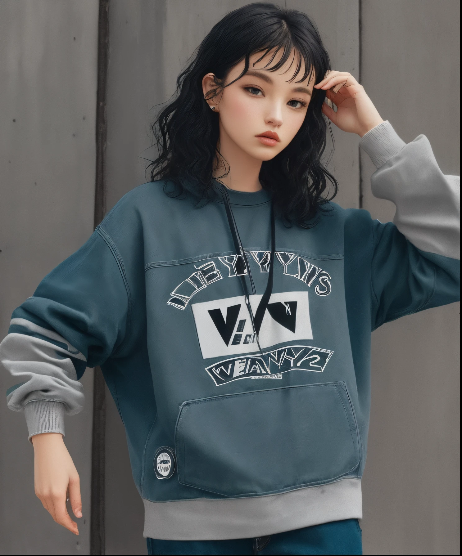 (La Best Quality, High Definition), (ultra detail), (1Baby Mkella), (1 beautiful young girl), (white underwear, with medium straight hair, streetwear, wearing white pleated miniskirt and ears, blue sweatshirt with hooded, on a naked body).(on the chest it says &#39;Future funk&#39). (among a bright futuristic cityscape illuminated by neon lights). (More 8K.motor surreal:1.4,HD,La Best Quality:1.4, photorealistic:1.4, skin texture:1.4, Masterpiece:1.8,Masterpiece, Best Quality,object object).(detailed facial features:1.3) ,(The correct proportions),(Beautiful blue eyes:1.4), (cowboy pose), (more details:1.4), ,(cyberpunk 2.1), (kawaii style: 1.4); , (ice element:1.4),(white underwear:V2.1)
