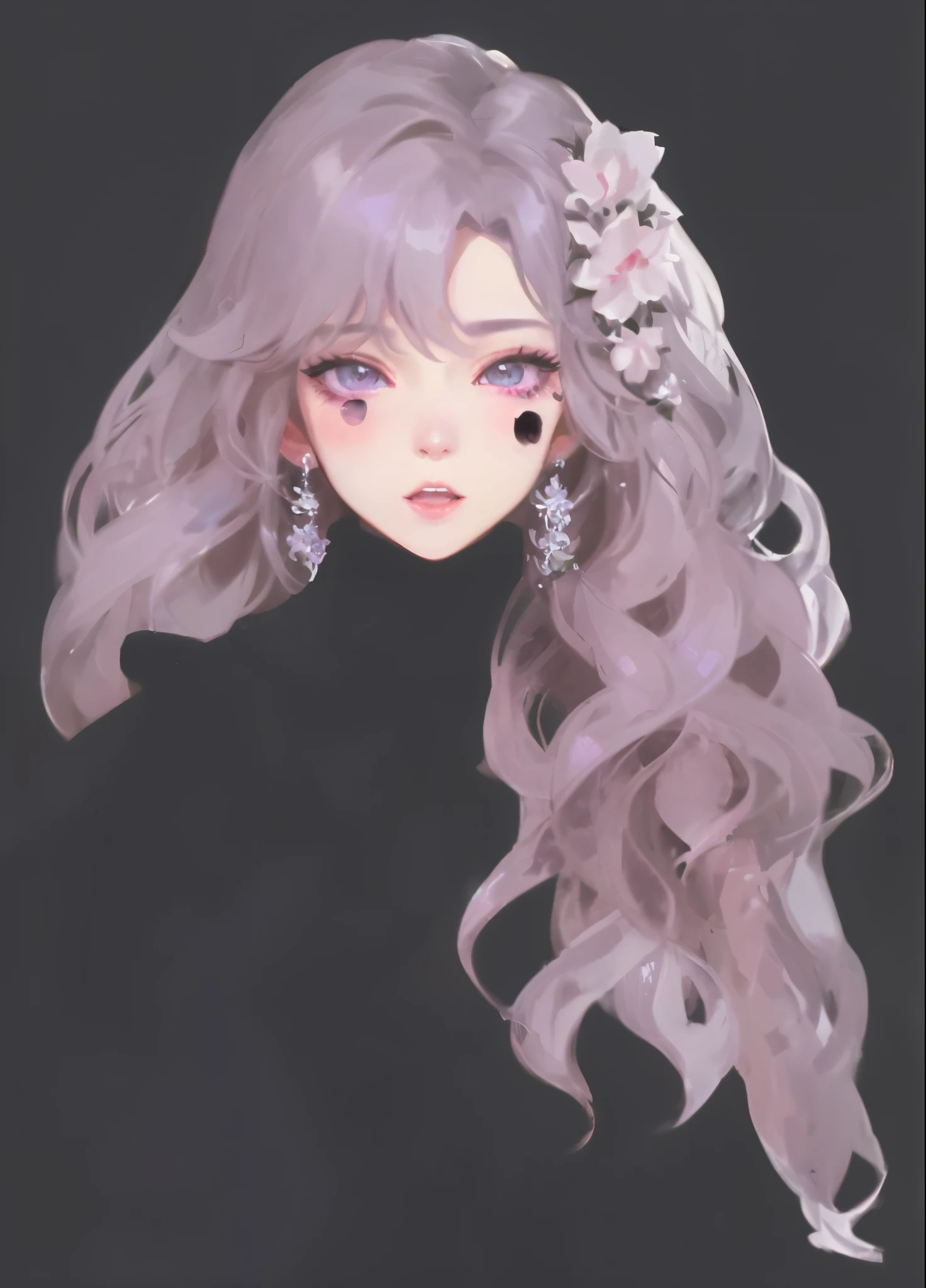 Close-up of a woman with long hair，There is a flower on the hair, guweiz, Guweiz style artwork, guweiz on pixiv artstation, style of anime, guweiz on artstation pixiv, sakimicchan, kawaii realistic portrait, silber hair, Ahegao, Soft anime illustration, A masterpiece by Guwiz