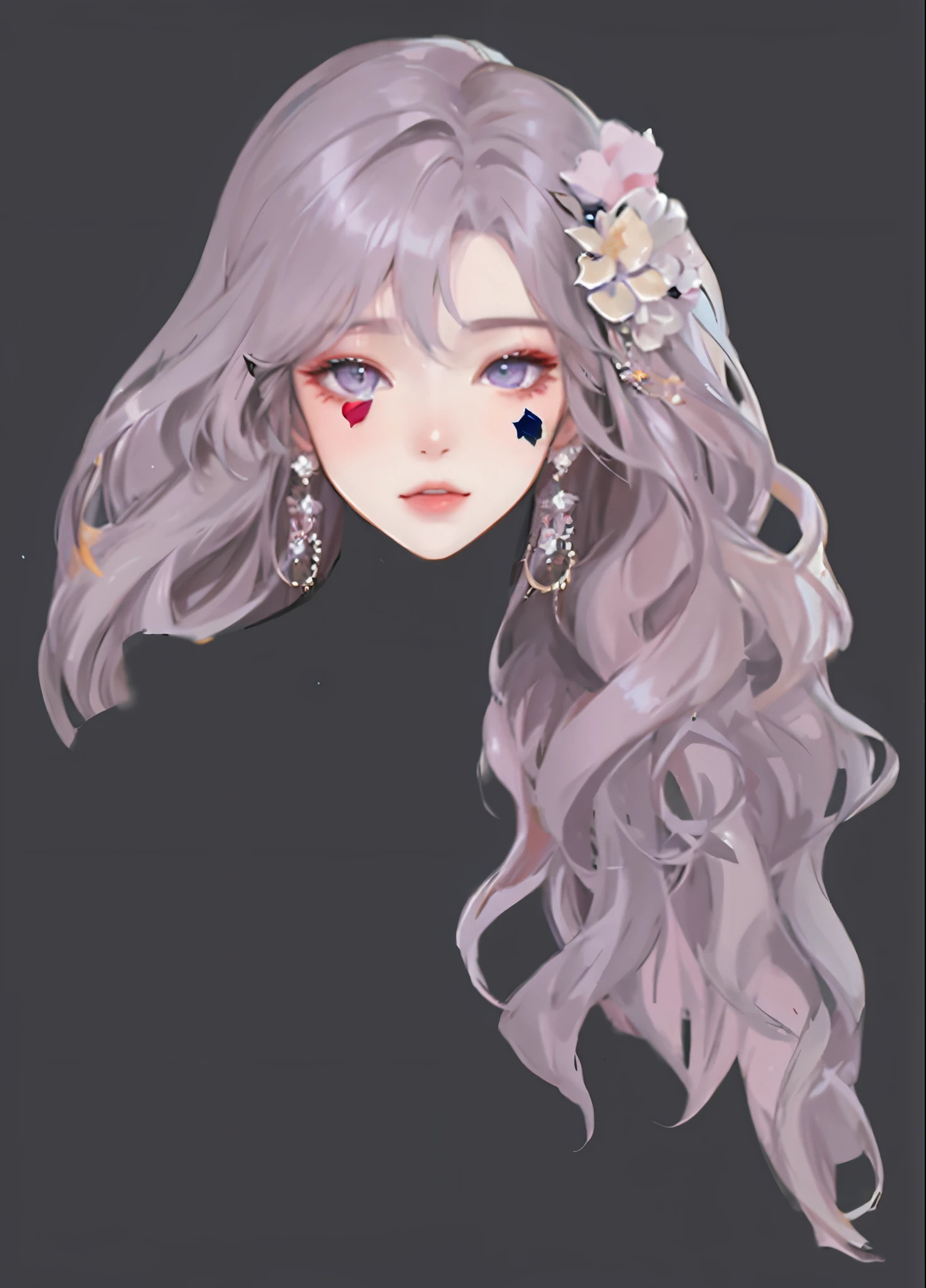 Close-up of a woman with long hair,There is a flower on the hair, guweiz, Guweiz style artwork, guweiz on pixiv artstation, style of anime, guweiz on artstation pixiv, sakimicchan, kawaii realistic portrait, silber hair, Ahegao, Soft anime illustration, A masterpiece by Guwiz