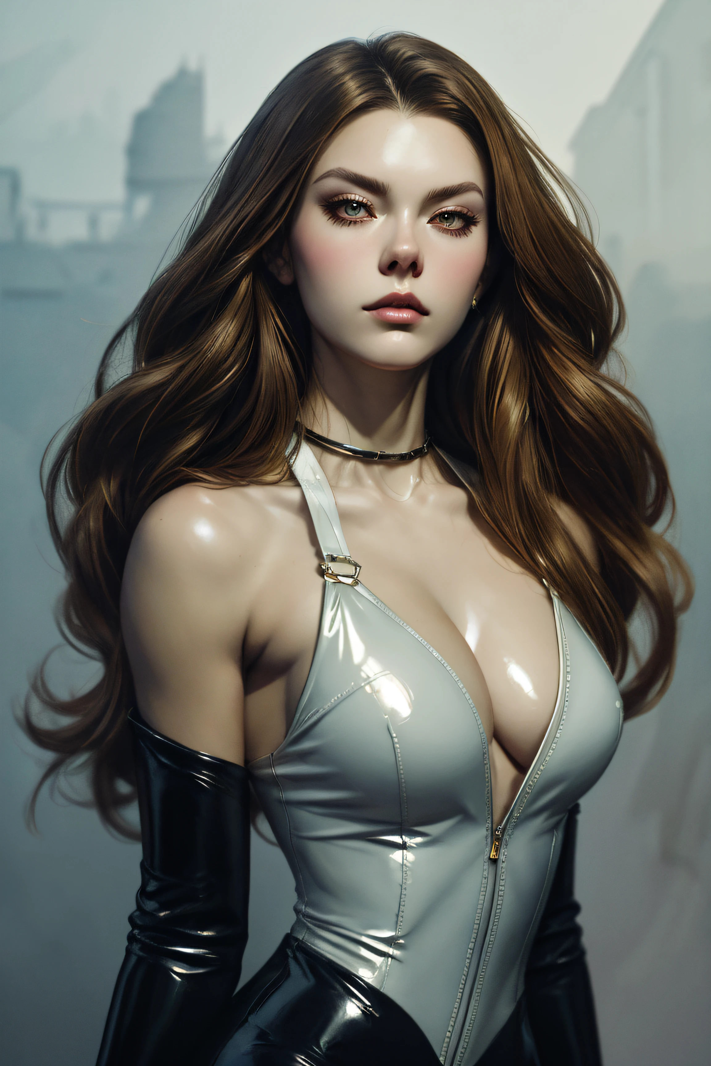 Alexis Dziena, latex sexy clothes , character portrait, 3 9 9 0 s, long hair, intricate, elegant, highly detailed, digital painting, artstation, concept art, smooth, sharp focus, illustration, art by wlop, charlie bowater and alexandra fomina