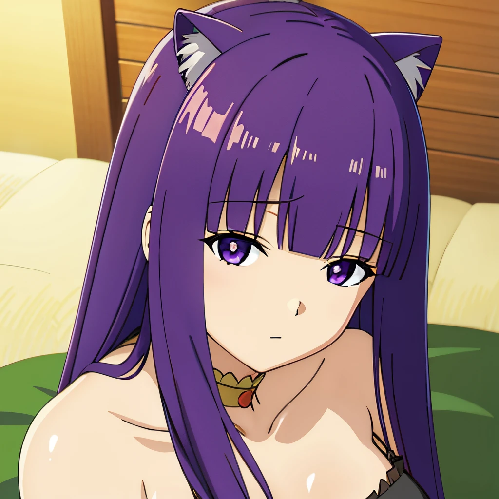 a detailed footage of animation film of masterpiece, best quality, ultra-detailed, extremely detailed, 4K, 8K, best quality, beautiful, pretty woman, solo, beautiful purple hair, beautiful purple eyes, beautiful eyes, long hair, cat ears,
BREAK
night, from above, illustration style, panties, brassiere, lying down, (black underwear), high definition, high quality,
BREAK
beautiful and shiny skin, coquettish skin, dynamic angle, close-up, breast focus,
BREAK
nice hands, perfect hands,
BREAK
finely detailed hair, insanely detailed clothes, perfect anatomy,
BREAK
(dynamic angle), in Anime style