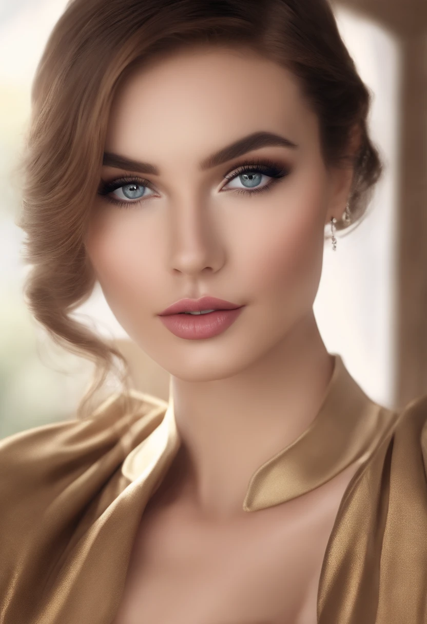 Ultra high resolution， (photo realism: 1.4) ，(gentle and beautiful eyes: 1.2), realistic skin texture, a beautiful woman, high-end and elegant environment, ，， Naughty, cute, lively, expressive，，，，Mulberry silk, jacket, long sleeves, silk，，eyes look，，，，