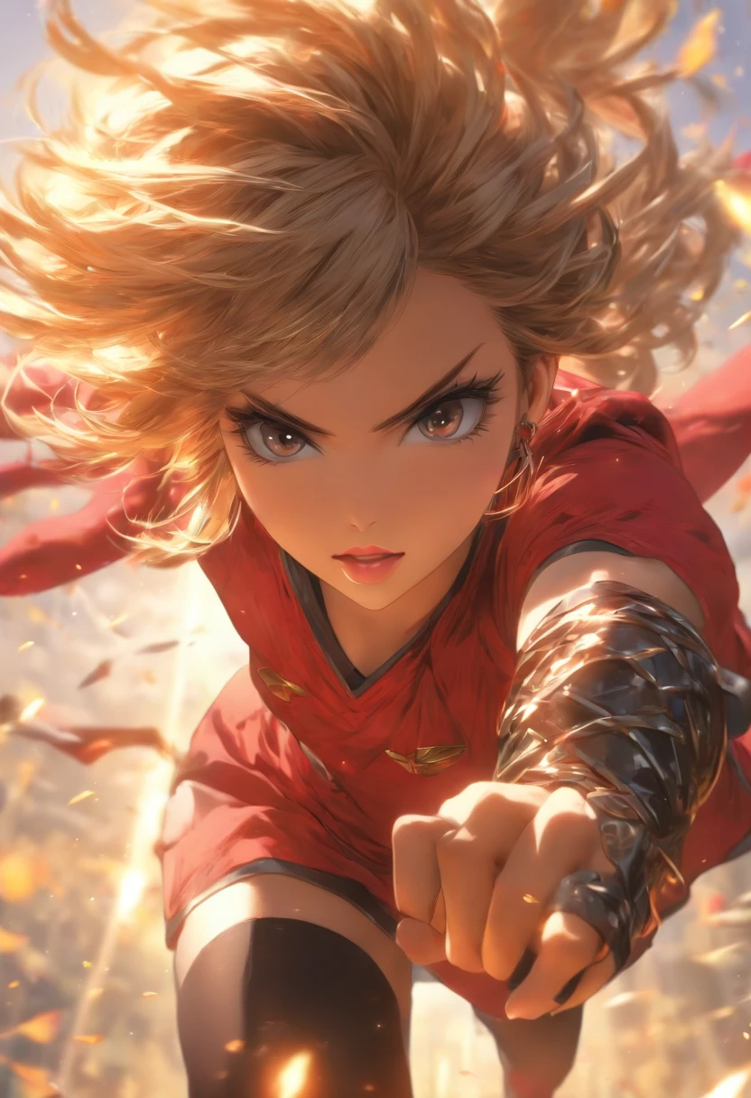 masterpiece、top-quality、High-quality images、hight resolution、8K、1lady、detaileds、Detailed eye depiction、Photorealsitic、skin gloss、Lustrous hair、colourfull、portlate、((Very Short Bob、poneyTail、Hair disheveled in the wind、Narrow-eyed、rather thick lips、Beautiful well-groomed face、tiny body:1.42))、full body Esbian、 ((crimson military uniform、Black miniskirt、Black sheer stockings、glares、Kamimei、sharp gaze:1.35))((Sprint、Sense of speed、Run-up、Forward leaning position、Approach with one jump:1.45))((One sword、i'i'I'll swing down with all my might:1.5))((Grayscale background:1.3))