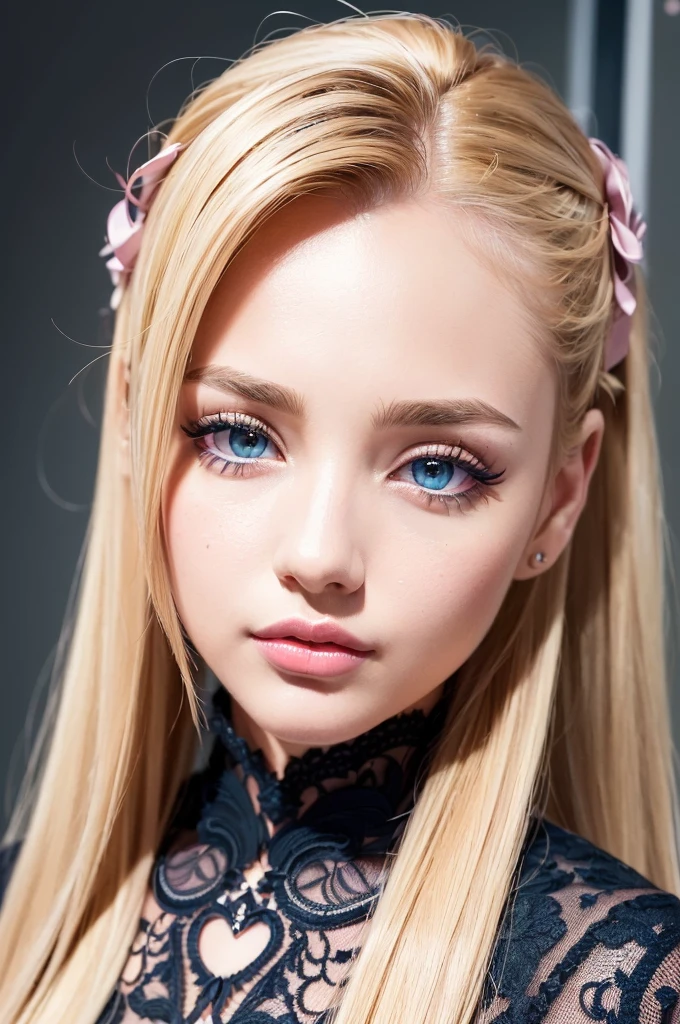 (masterpiece, best quality, extremely detailed 8k, ultra hd, ultra-detailed, highly detailed, highly realistic, photo realistic), (1girl:1.5), (beautiful realistic face, detailed realistic face), (high detailed realistic natural blonde hair, long hair, Bangs,
twintails,
ribbon red, beautiful realistic hairstyle), (beautiful realistic eyes, high detailed realistic blue eyes, proportional eyes, realistic pupils, high detailed pupils), (high detailed realistic natural eyebrows), (high detailed realistic lips, beautiful realistic lips, pink lipsticks), extremely detailed realistic skin,