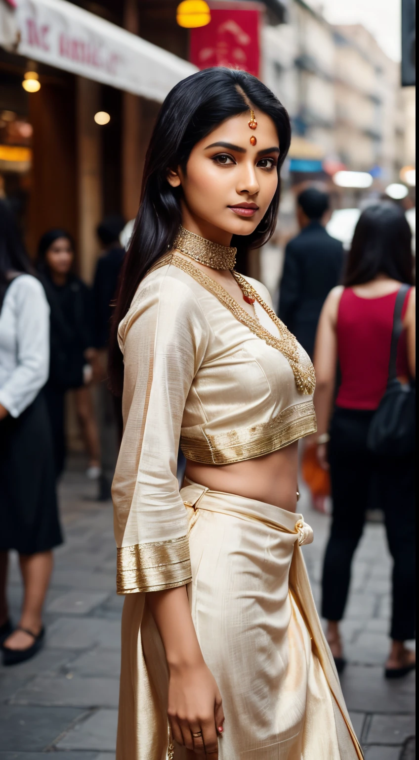 Indian woman is a beautiful woman, elegant and charming, Attracted everyone's concern. wearing beautiful clothes, She seemed to step out of the picture, intoxicate. On the bustling streets, She is a fascinating and dazzling scenery. In her eyes, Just fleeting,KON'Hide her stunning looks.