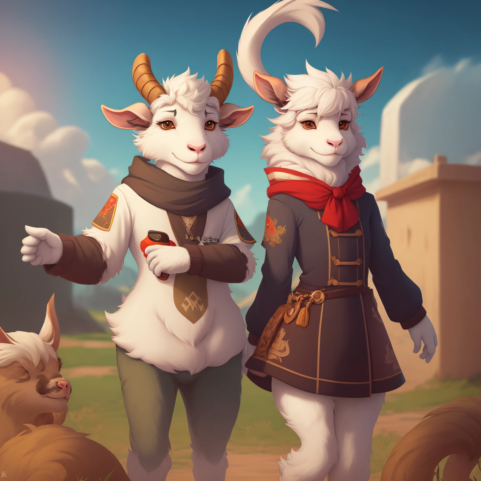 Anthropomorphic Russian goat furry art style