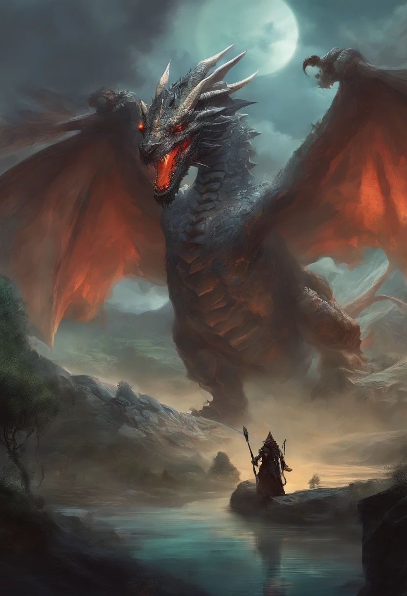 There is a big dragon with a huge head and a huge body, epic fantasy card game art, highly detailed fantasy art, detailed digital 2d fantasy art, epic fantasy artwork, detailed fantasy art, epic fantasty card game art, Dungeons&Dragons Fantasy Art, hyperrealistic d & d fantasy art, symmetrical spectacular fantasy art, cyborg dragon portrait