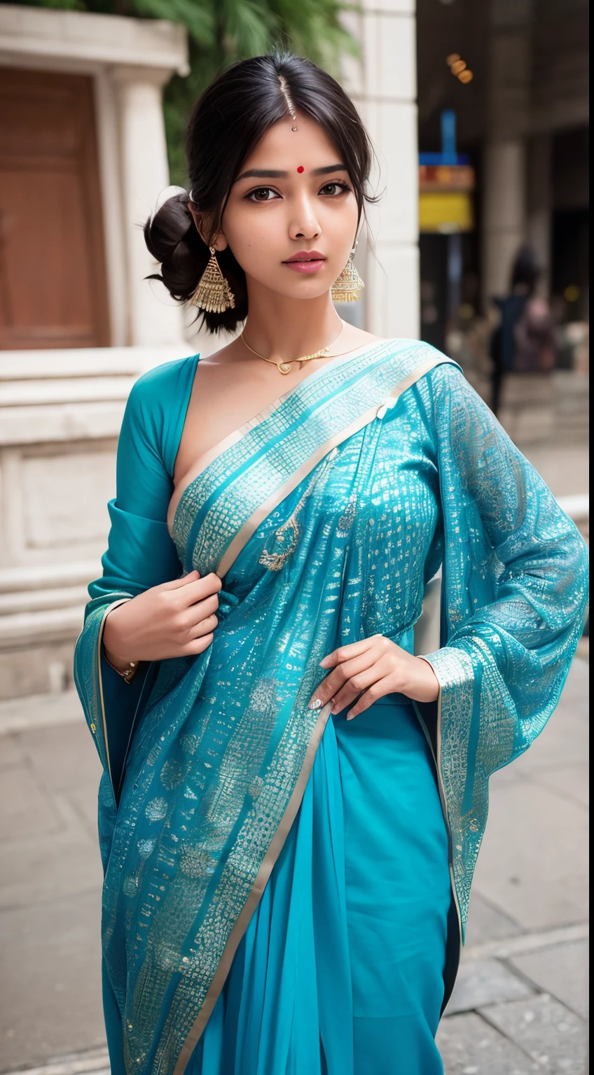 Indian woman is a beautiful woman, elegant and charming, Good facial features.Attracted everyone&#39;s attention.  wearing beautiful clothes, She seemed to step out of the picture, intoxicate.  On the bustling streets, She is a fascinating and dazzling scenery.  In her eyes, Just fleeting，Can hide her stunning appearance.
